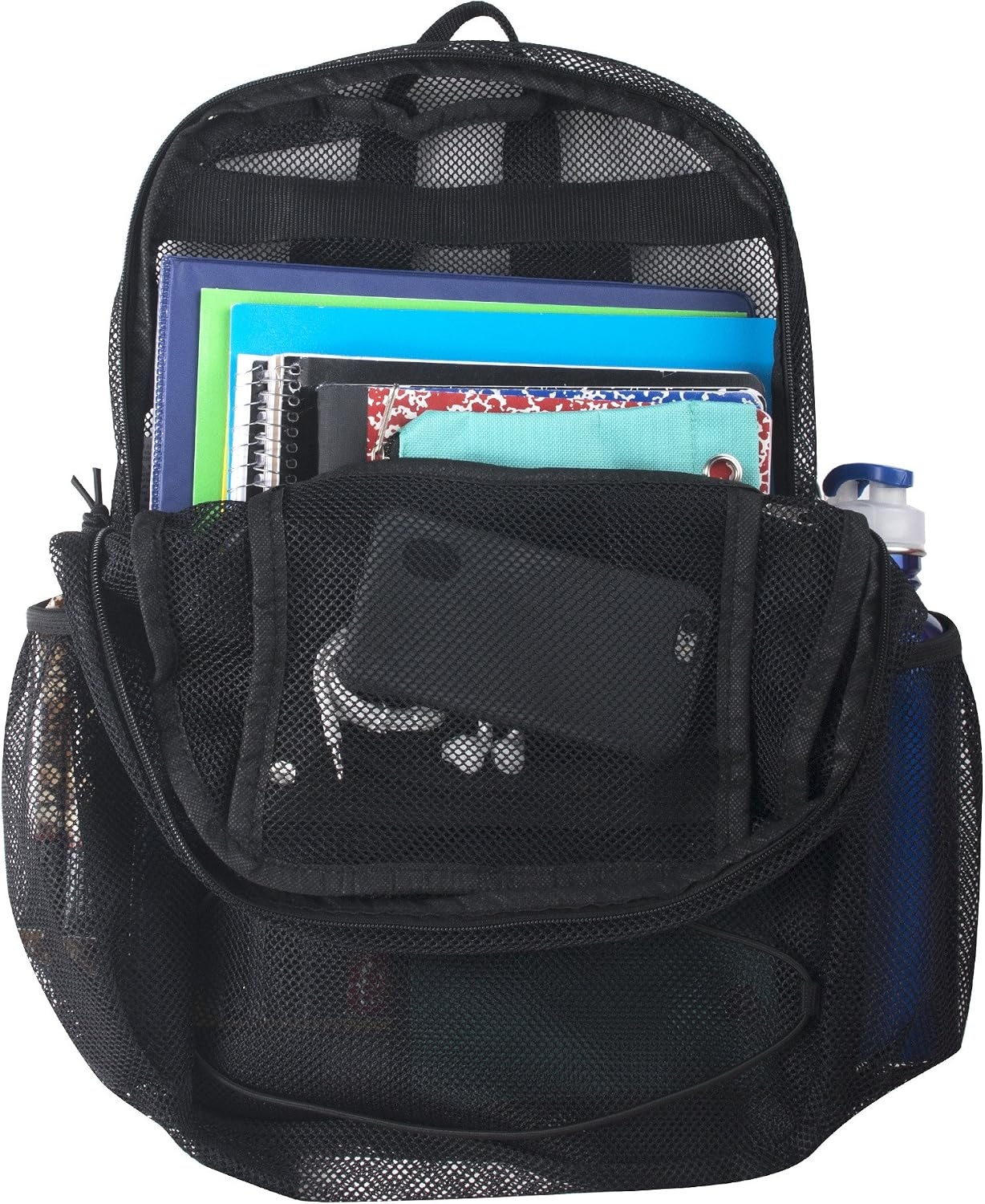 Trail maker Deluxe See Through Mesh Backpack with Bungee Cord & Adjustable Padded Straps for Swimming, Travel (Aqua)(Black)