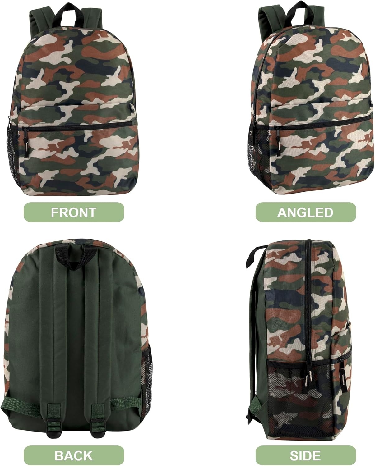 Trail maker 17 inch Backpack for Travel & Commute, Zippered Front & Mesh Side Pockets, Padded Straps(Camo Cool)