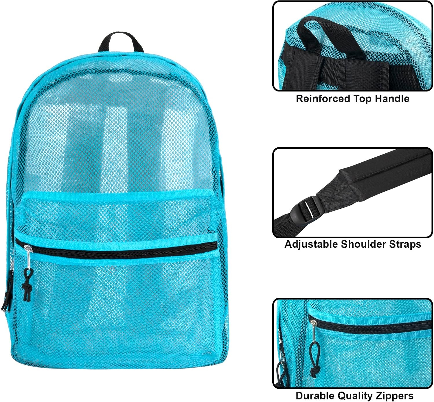 Transparent Mesh Backpacks for School Kids, Beach, Travel – Mesh See Through Backpack with Padded Straps Large(Light Blue)