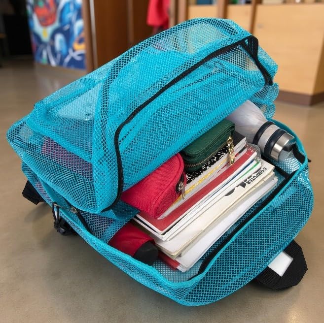 Transparent Mesh Backpacks for School Kids, Beach, Travel – Mesh See Through Backpack with Padded Straps Large(Light Blue)