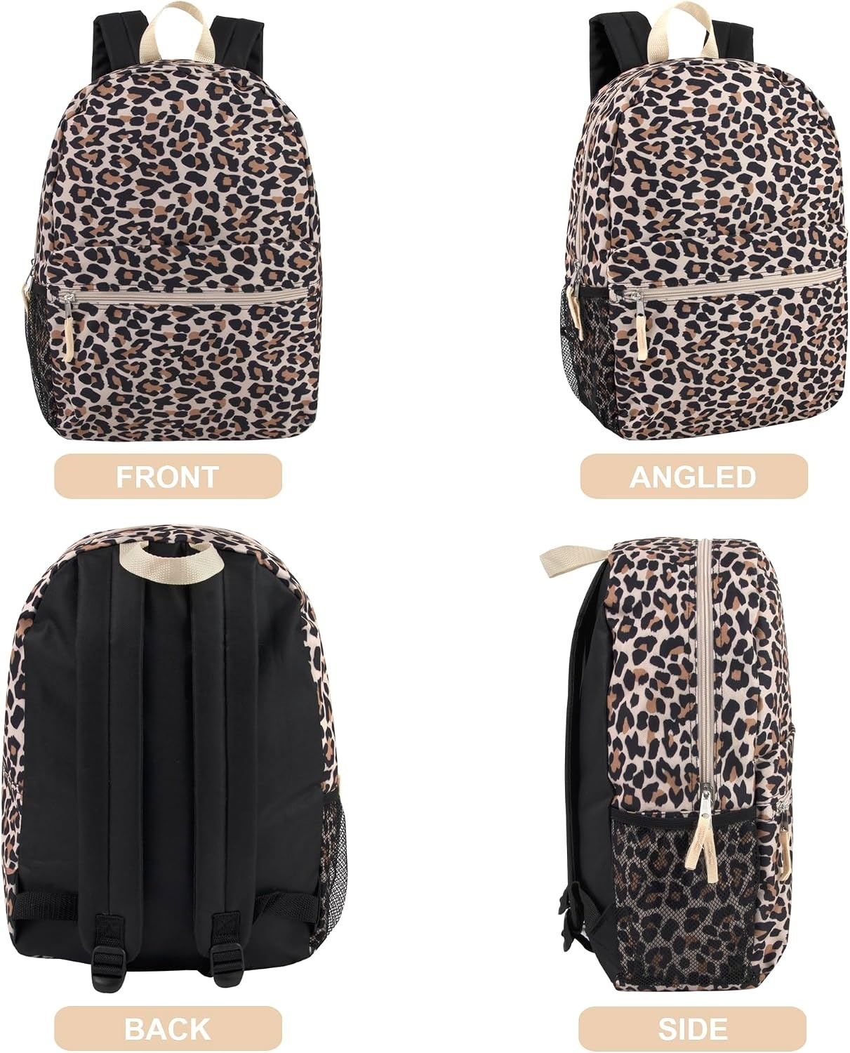 Trail maker 17 inch Backpack for Travel & Commute, Zippered Front & Mesh Side Pockets, Padded Straps(Lit Leopard)