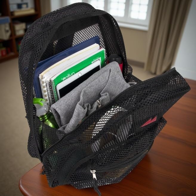 Summit Ridge Mesh Backpacks for Kids, Adults, School, Beach, and Travel, Colorful Transparent Mesh Backpacks with Padded Straps(Black)