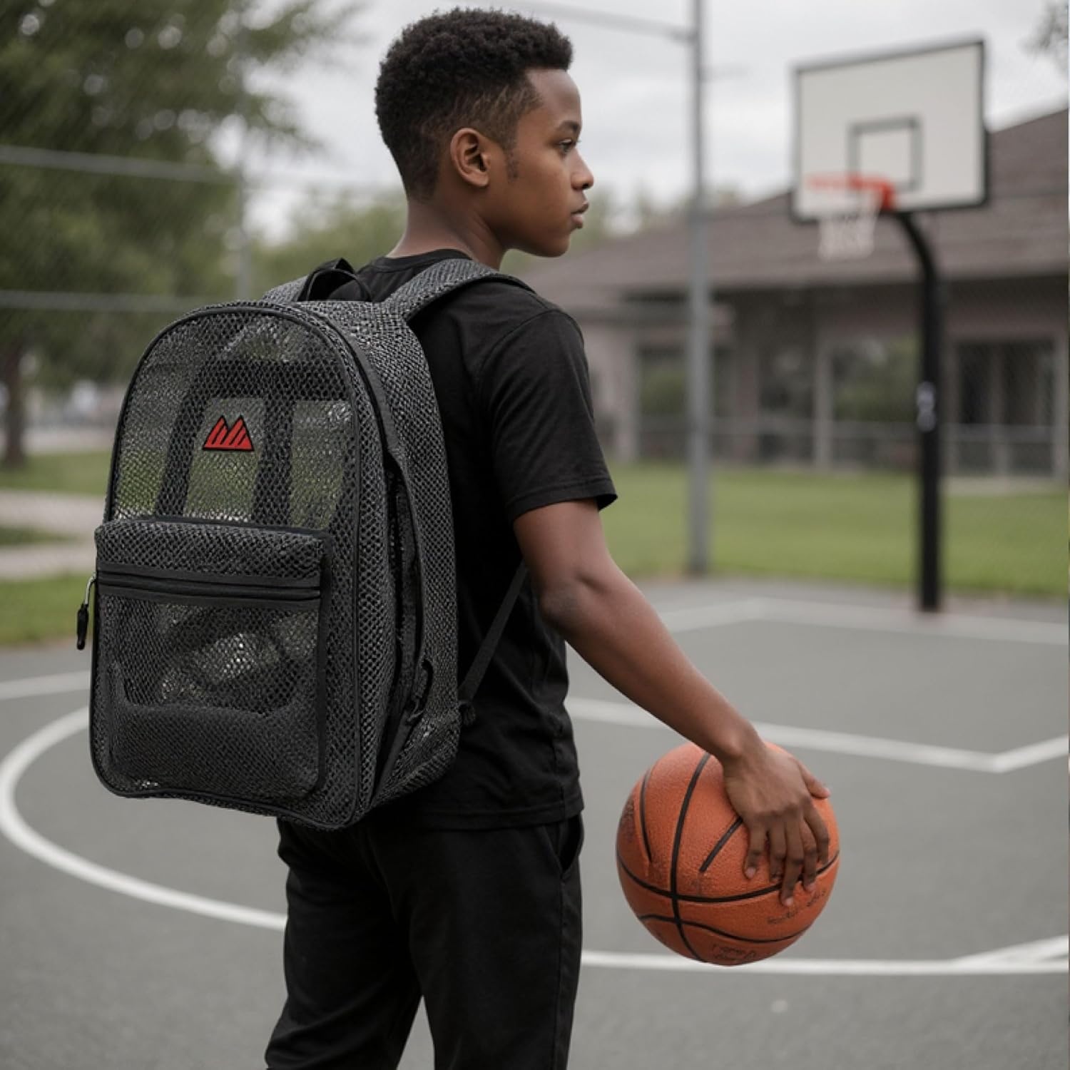 Summit Ridge Mesh Backpacks for Kids, Adults, School, Beach, and Travel, Colorful Transparent Mesh Backpacks with Padded Straps(Black)