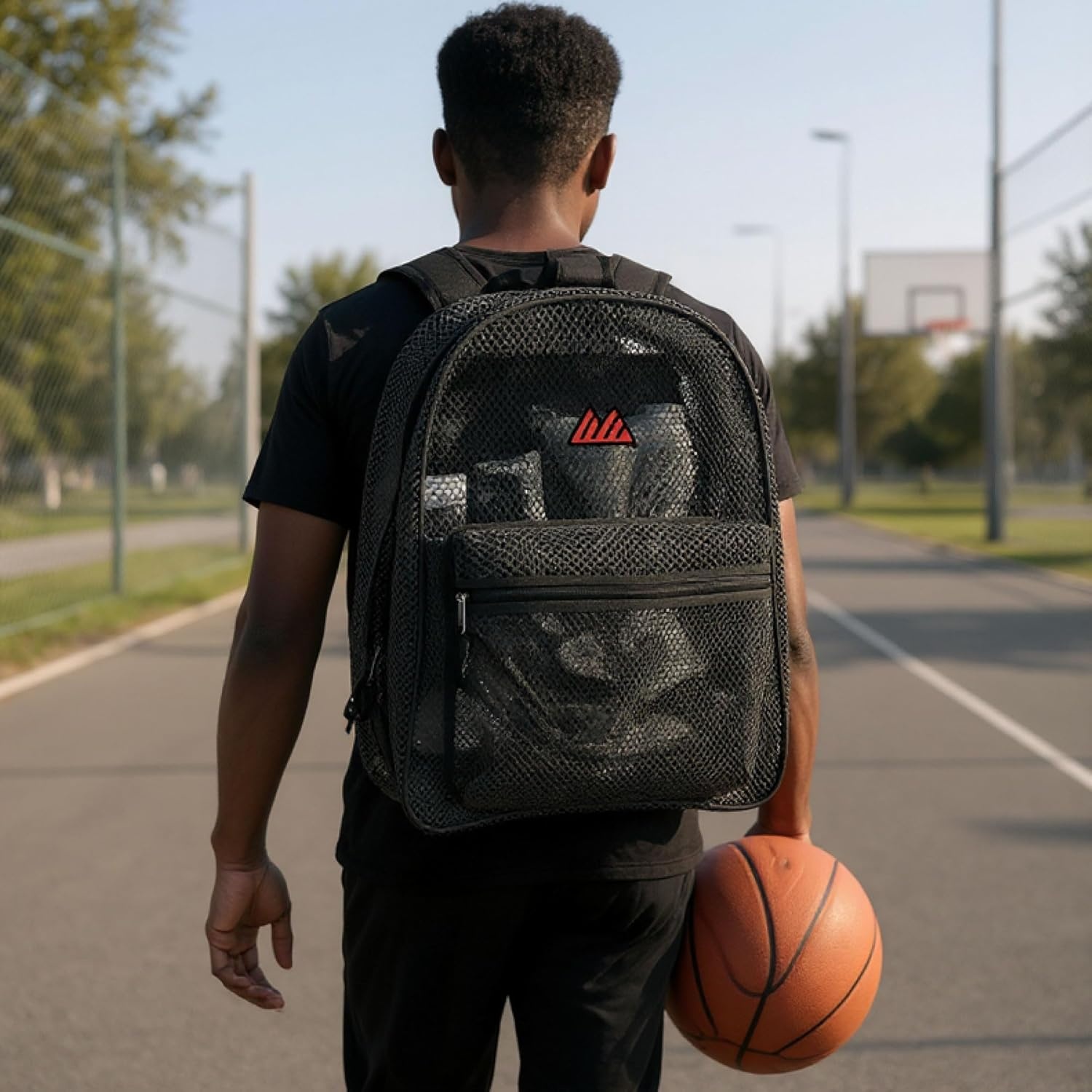 Summit Ridge Mesh Backpacks for Kids, Adults, School, Beach, and Travel, Colorful Transparent Mesh Backpacks with Padded Straps(Black)