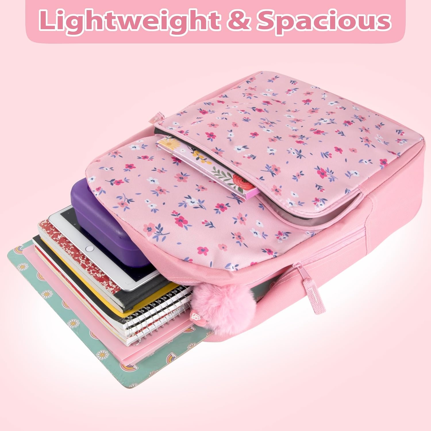 Trail maker Fun School Backpack for Elementary Middle School Girls and Boys | 17 Inch Printed Backpacks for School Kids, Travel (Sweet Strawberries)(Pretty Pink Flowers)