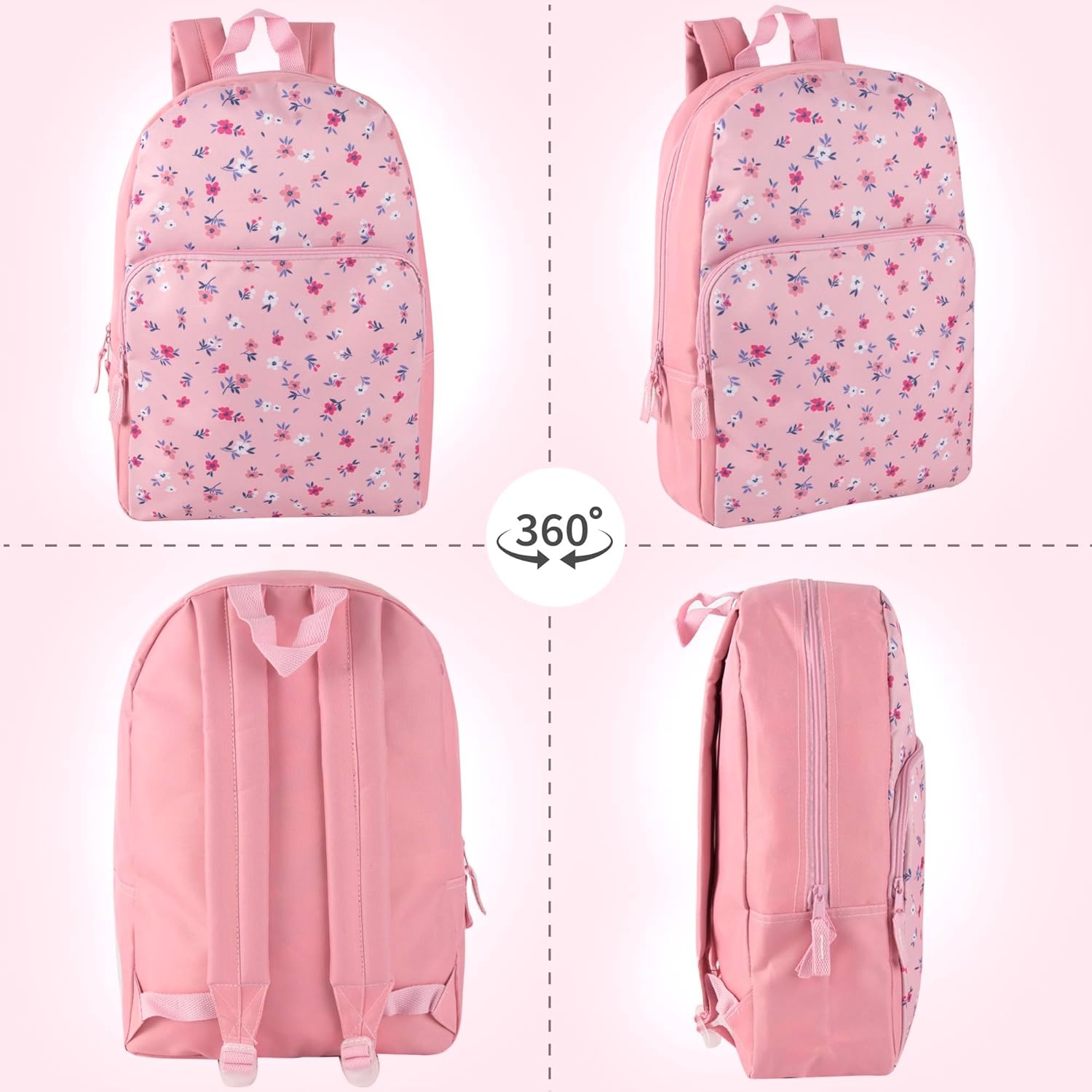 Trail maker Fun School Backpack for Elementary Middle School Girls and Boys | 17 Inch Printed Backpacks for School Kids, Travel (Sweet Strawberries)(Pretty Pink Flowers)