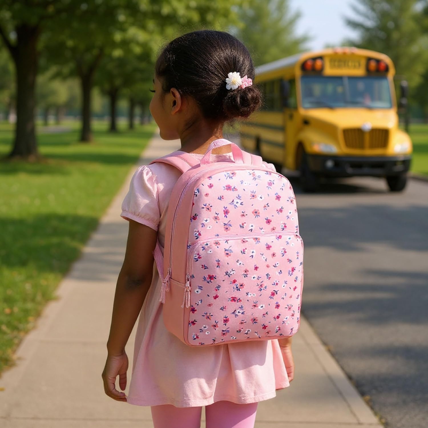 Trail maker Fun School Backpack for Elementary Middle School Girls and Boys | 17 Inch Printed Backpacks for School Kids, Travel (Sweet Strawberries)(Pretty Pink Flowers)