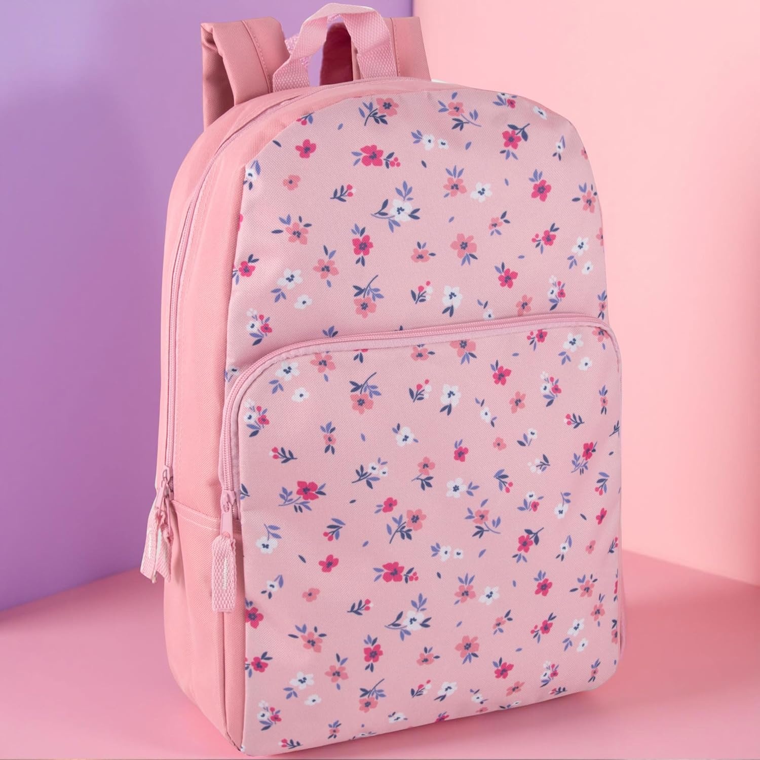 Trail maker Fun School Backpack for Elementary Middle School Girls and Boys | 17 Inch Printed Backpacks for School Kids, Travel (Sweet Strawberries)(Pretty Pink Flowers)
