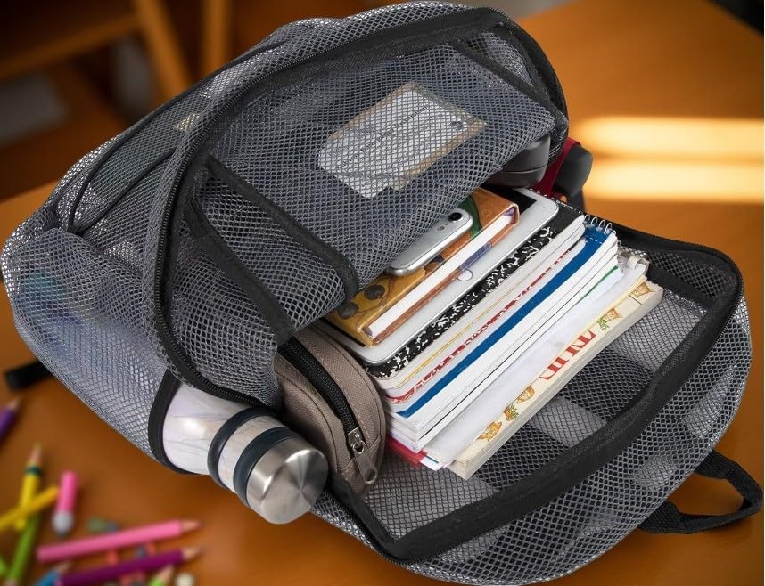 Trail maker Deluxe See Through Mesh Backpack with Bungee Cord & Adjustable Padded Straps for Swimming, Travel (Aqua)(Grey)