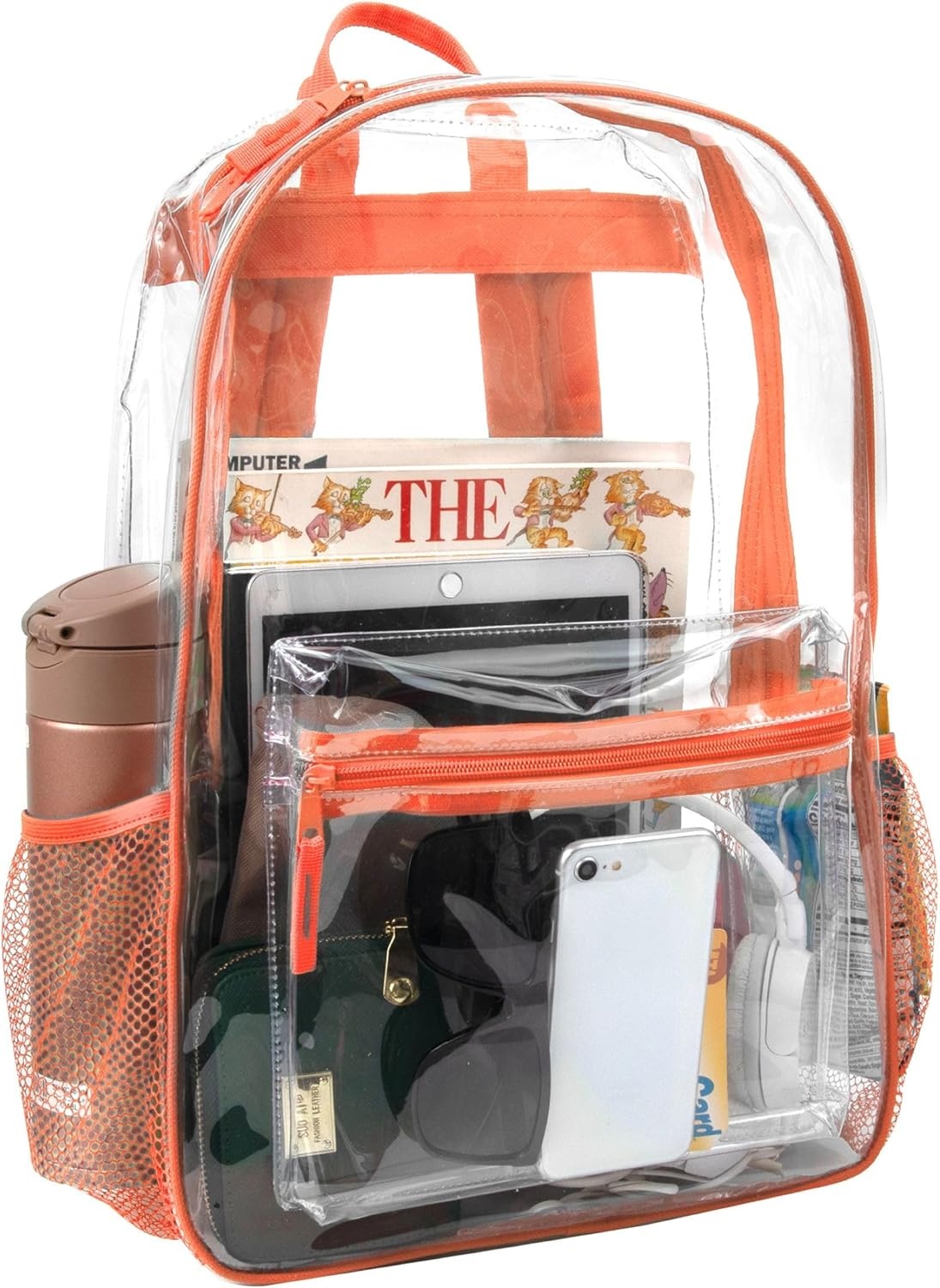 Trail maker Clear Backpack Heavy Duty with Padded Straps, Side Pockets for Kids, Boys, Girls, School, Stadium Approved Events(Coral)
