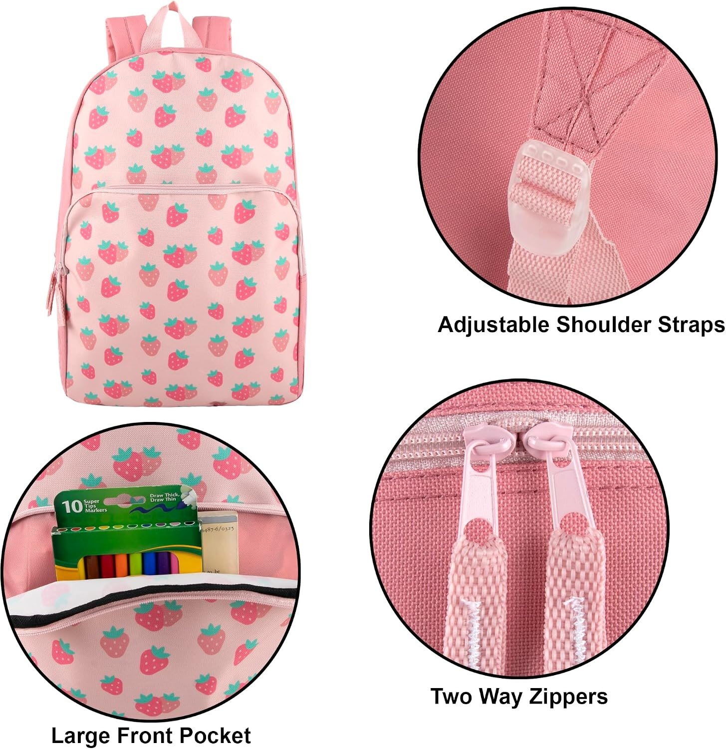 Trail maker Fun School Backpack for Elementary Middle School Girls and Boys | 17 Inch Printed Backpacks for School Kids, Travel (Sweet Strawberries)(Sweet Strawberries)