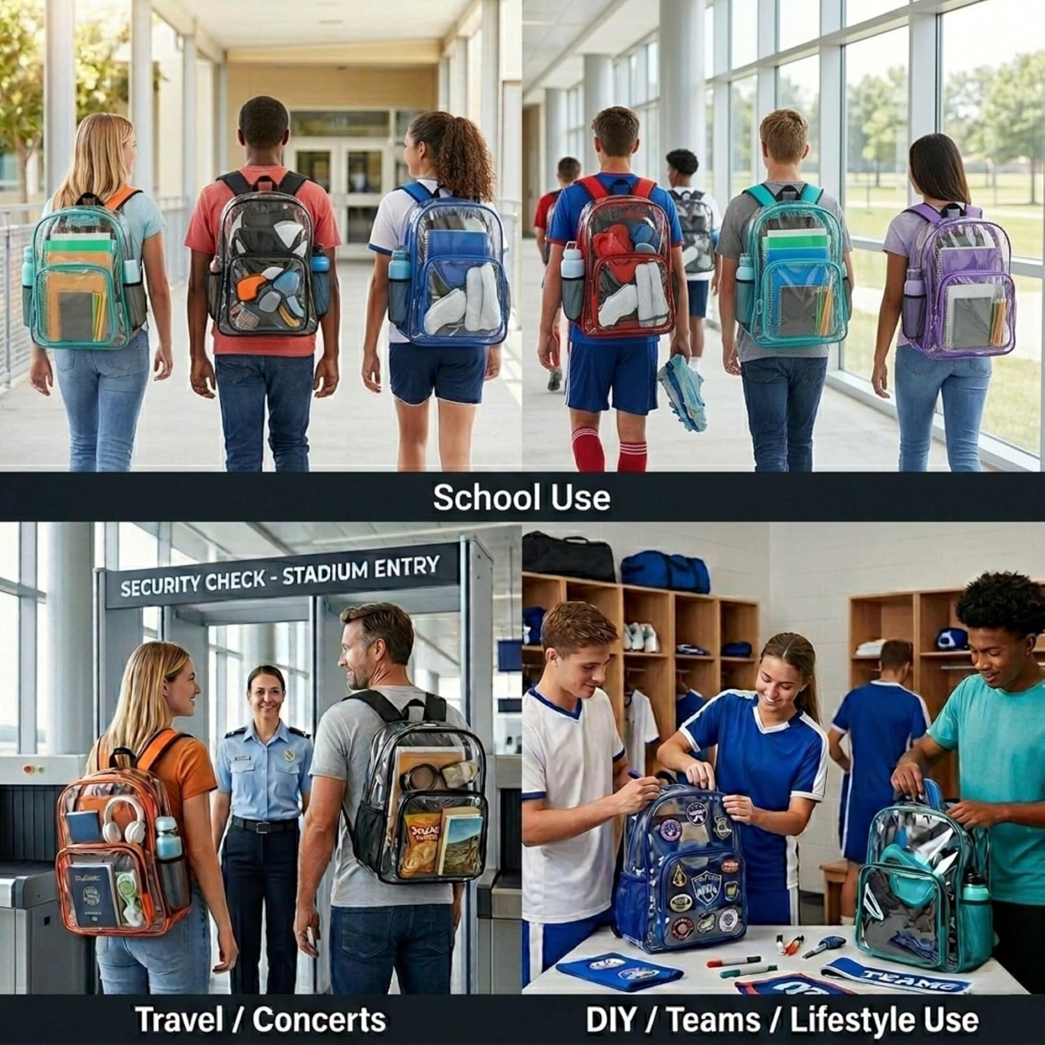Trail maker Clear Backpack Heavy Duty with Padded Straps, Side Pockets for Kids, Boys, Girls, School, Stadium Approved Events(Red)