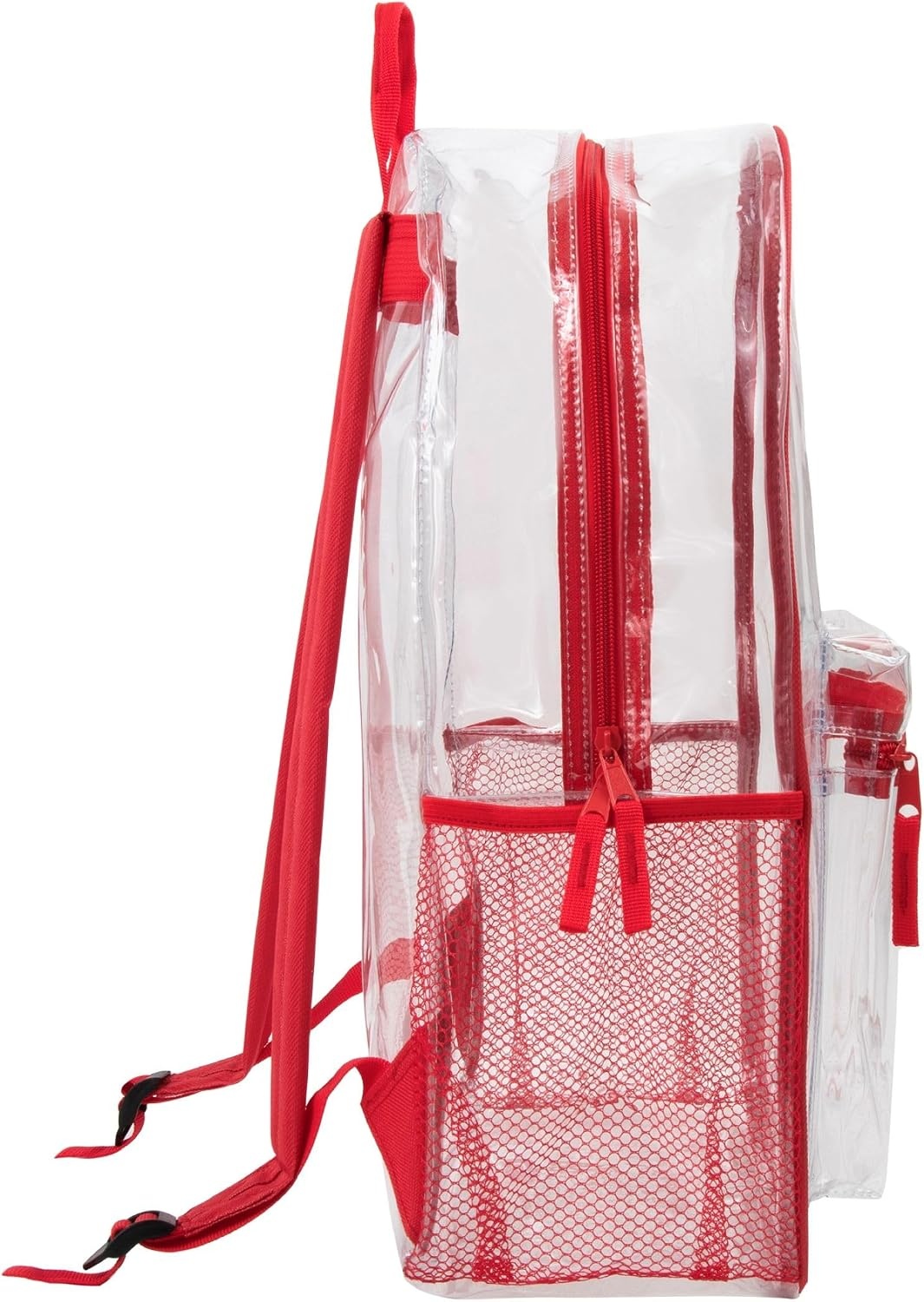 Trail maker Clear Backpack Heavy Duty with Padded Straps, Side Pockets for Kids, Boys, Girls, School, Stadium Approved Events(Red)