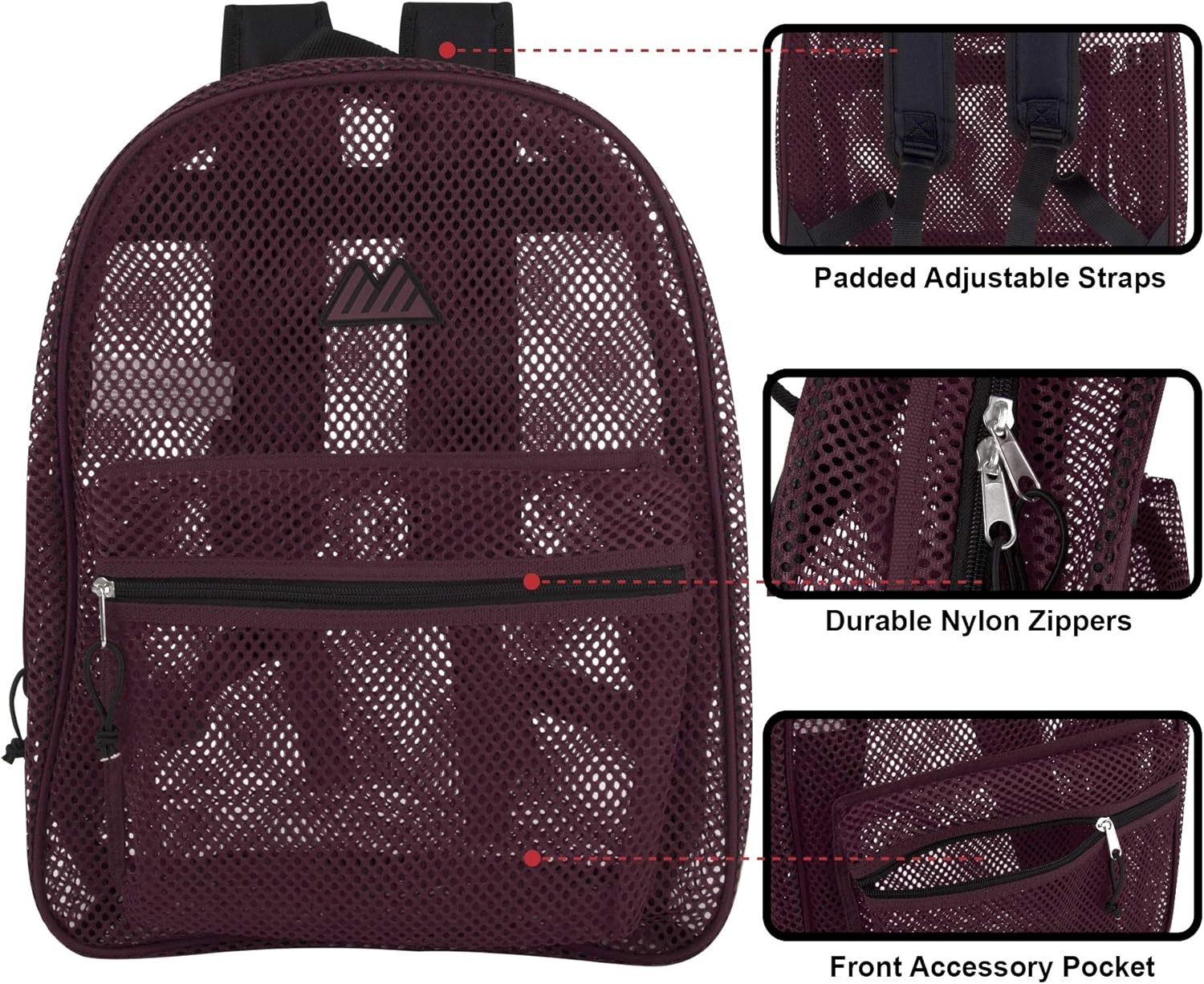 Summit Ridge Mesh Backpacks for Kids, Adults, School, Beach, and Travel, Colorful Transparent Mesh Backpacks with Padded Straps(Purple)