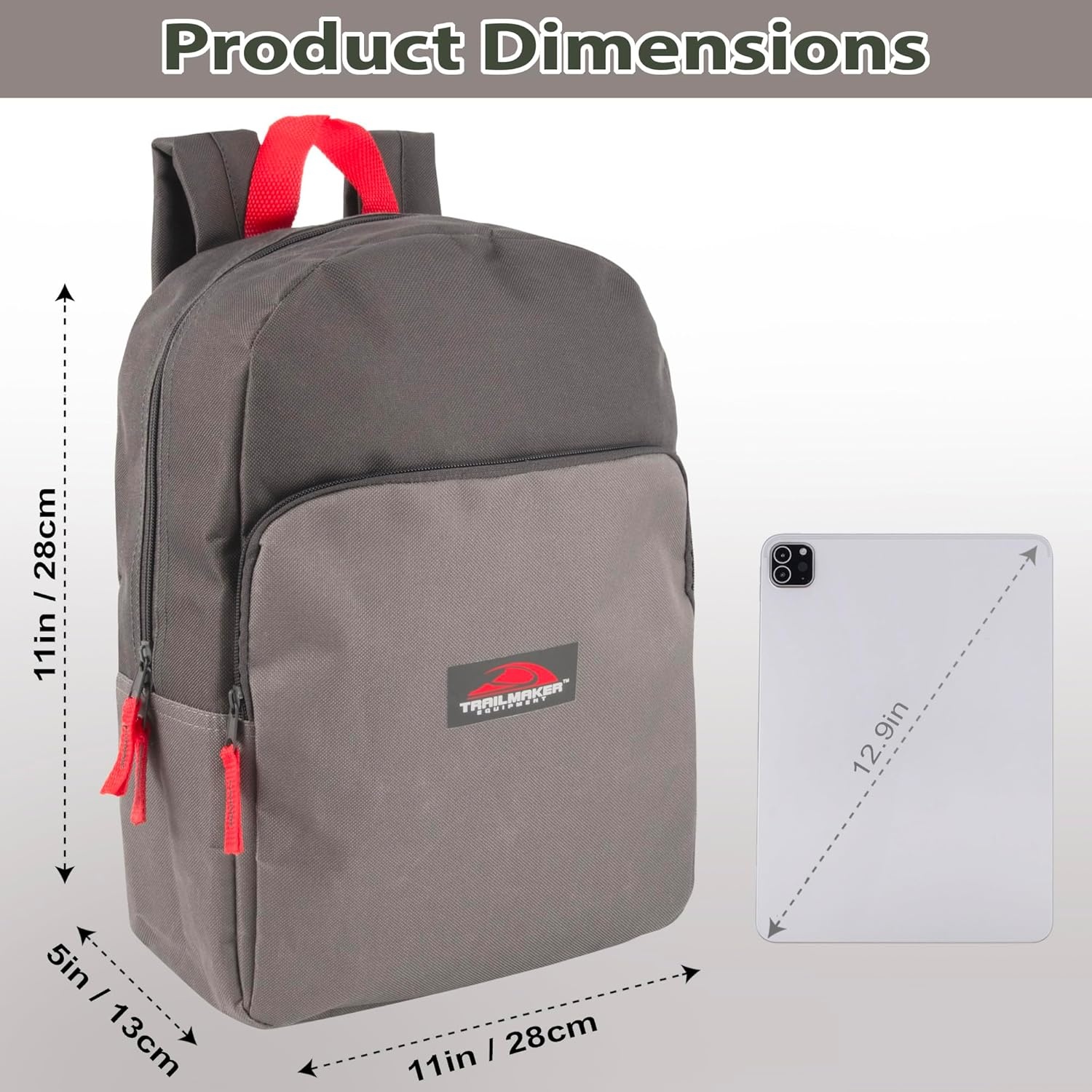 Trail maker 15 Inch Backpack for Girls, Preschool, Elementary & Middle School Students – Spacious Bookbag with Large Front Pocket, Adjustable Straps, Fits up to 13 Inch Laptop (Pink)(Grey)