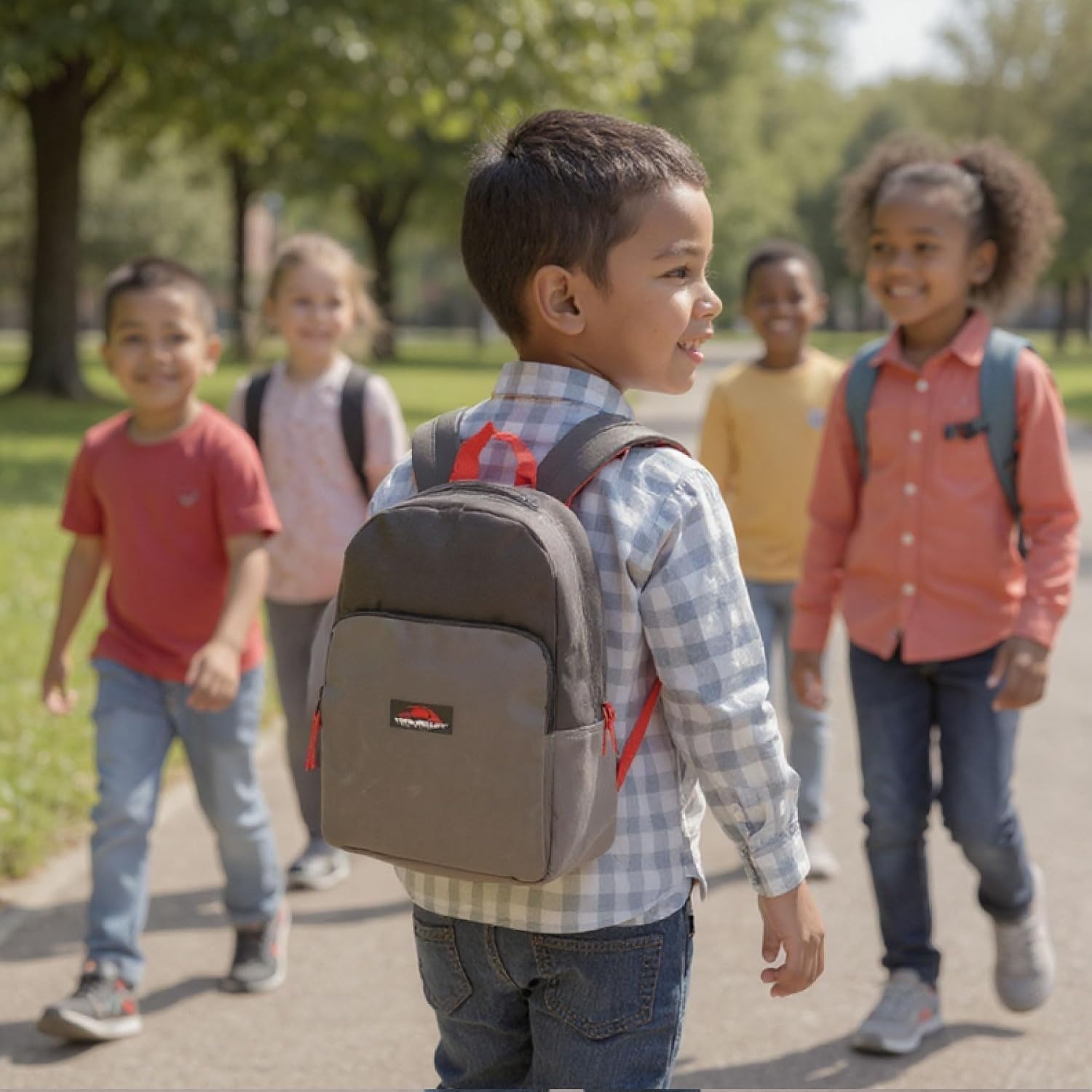 Trail maker 15 Inch Backpack for Girls, Preschool, Elementary & Middle School Students – Spacious Bookbag with Large Front Pocket, Adjustable Straps, Fits up to 13 Inch Laptop (Pink)(Grey)