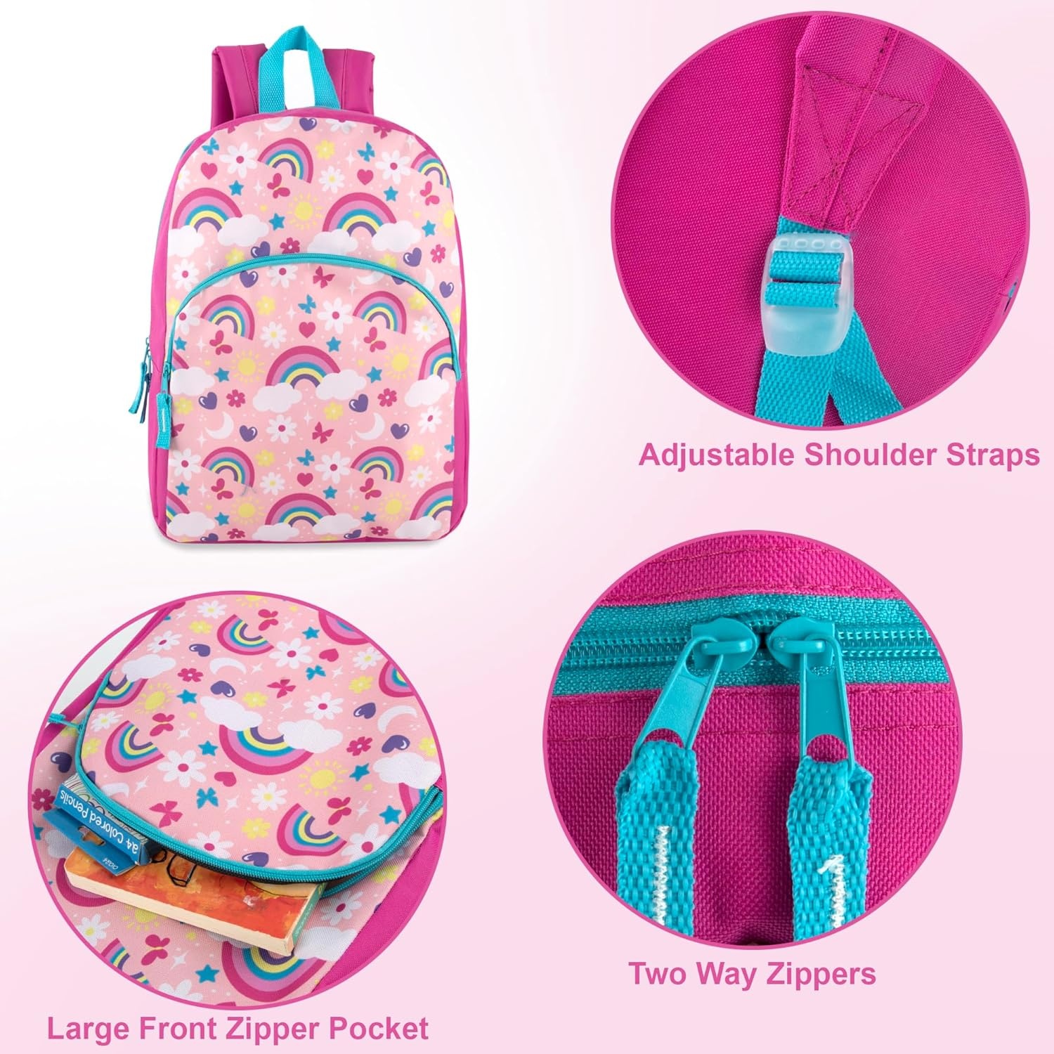 Trail maker 15 Inch Kids Backpacks for Boys & Girls | Preschool, Kindergarten, Elementary School Backpacks with Adjustable, Padded Straps (Prehistoric Pals)(Radiant Rainbows)