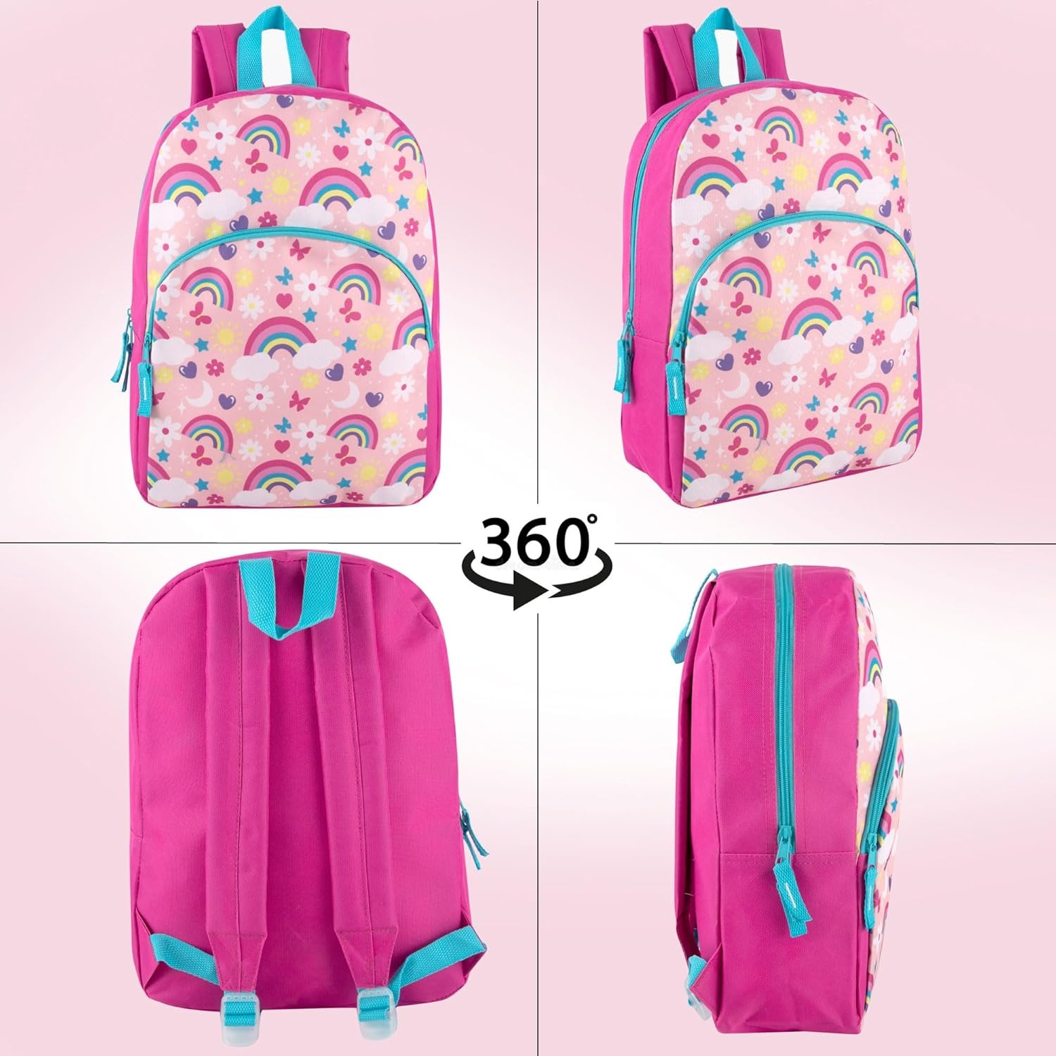 Trail maker 15 Inch Kids Backpacks for Boys & Girls | Preschool, Kindergarten, Elementary School Backpacks with Adjustable, Padded Straps (Prehistoric Pals)(Radiant Rainbows)