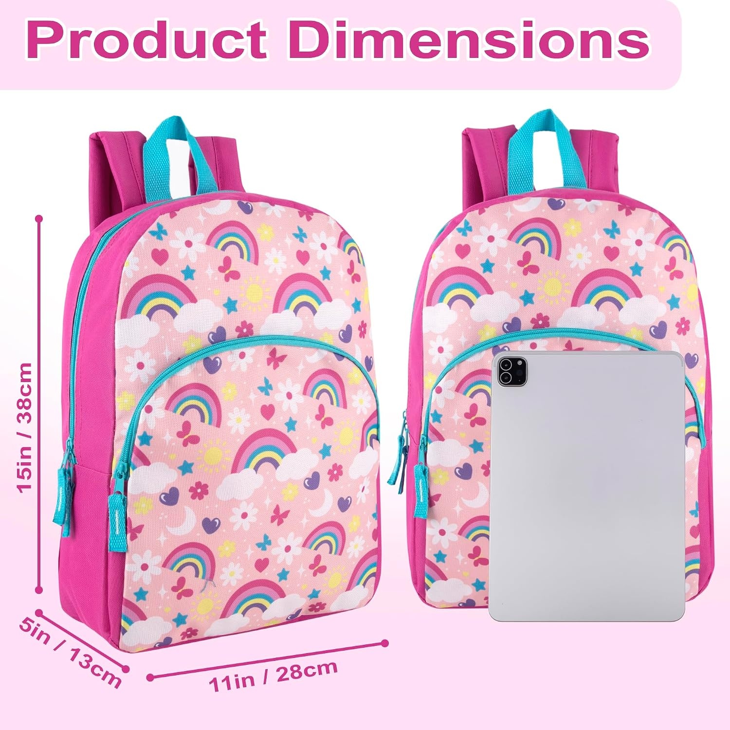 Trail maker 15 Inch Kids Backpacks for Boys & Girls | Preschool, Kindergarten, Elementary School Backpacks with Adjustable, Padded Straps (Prehistoric Pals)(Radiant Rainbows)