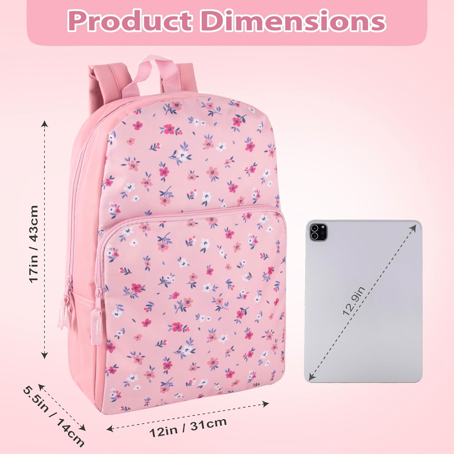 Trail maker Fun School Backpack for Elementary Middle School Girls and Boys | 17 Inch Printed Backpacks for School Kids, Travel (Pretty Pink Flowers)(Pretty Pink Flowers)