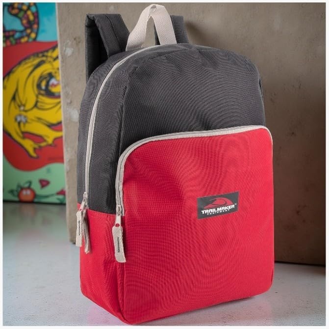 Trail maker 15 Inch Backpack for Girls, Preschool, Elementary & Middle School Students – Spacious Bookbag with Large Front Pocket, Adjustable Straps, Fits up to 13 Inch Laptop (Pink)(Red)