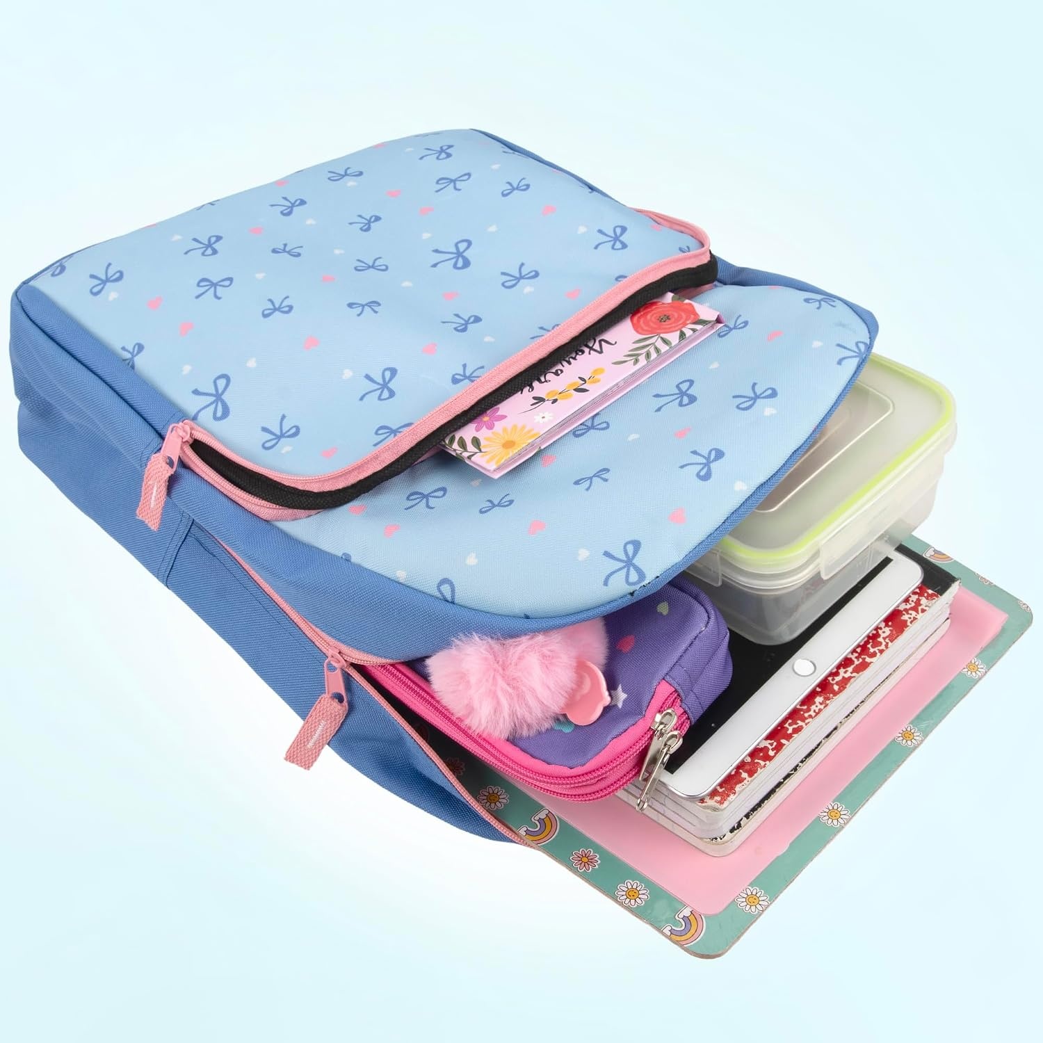 Trail maker Fun School Backpack for Elementary Middle School Girls and Boys | 17 Inch Printed Backpacks for School Kids, Travel (Sweet Strawberries)(Beautiful Bows)