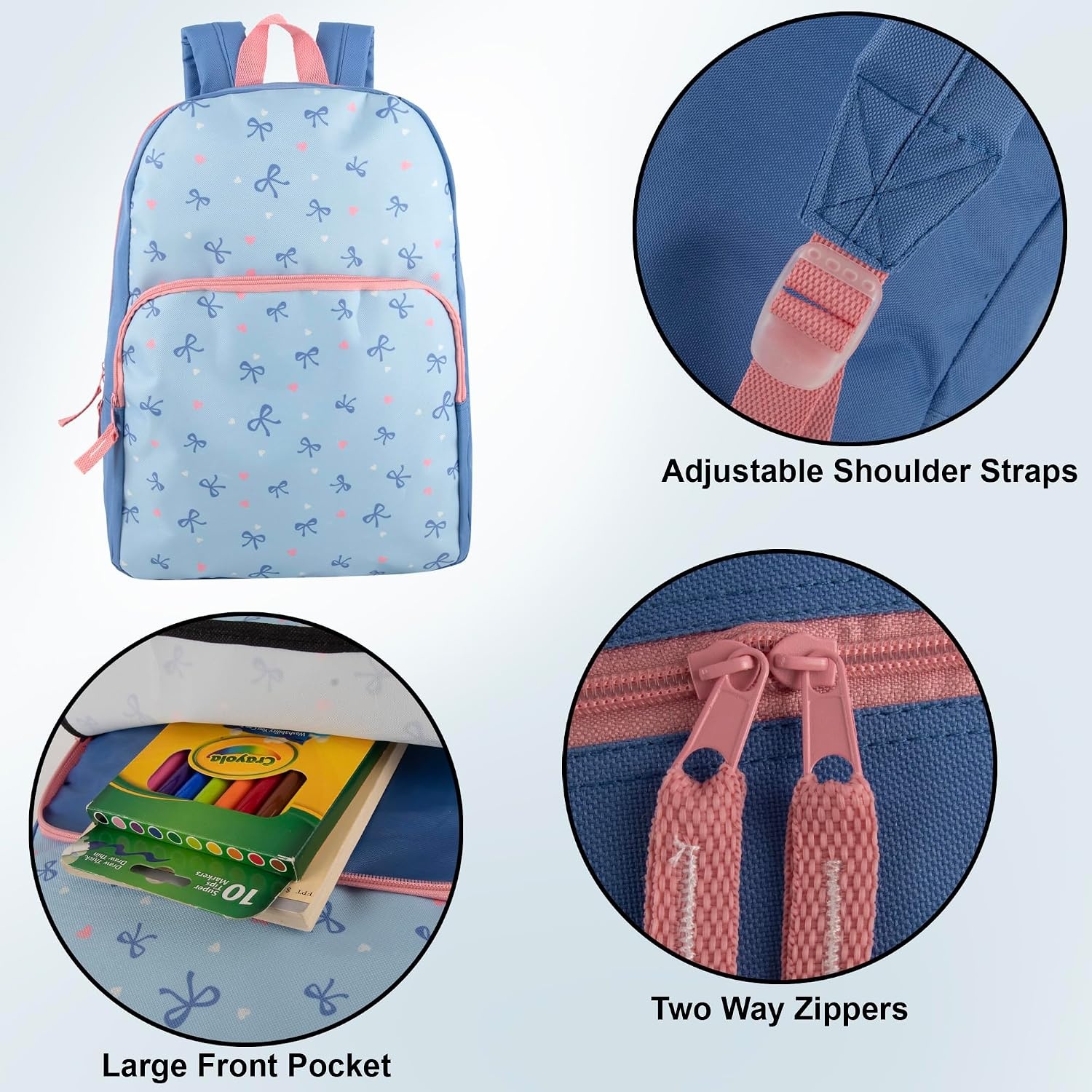 Trail maker Fun School Backpack for Elementary Middle School Girls and Boys | 17 Inch Printed Backpacks for School Kids, Travel (Sweet Strawberries)(Beautiful Bows)