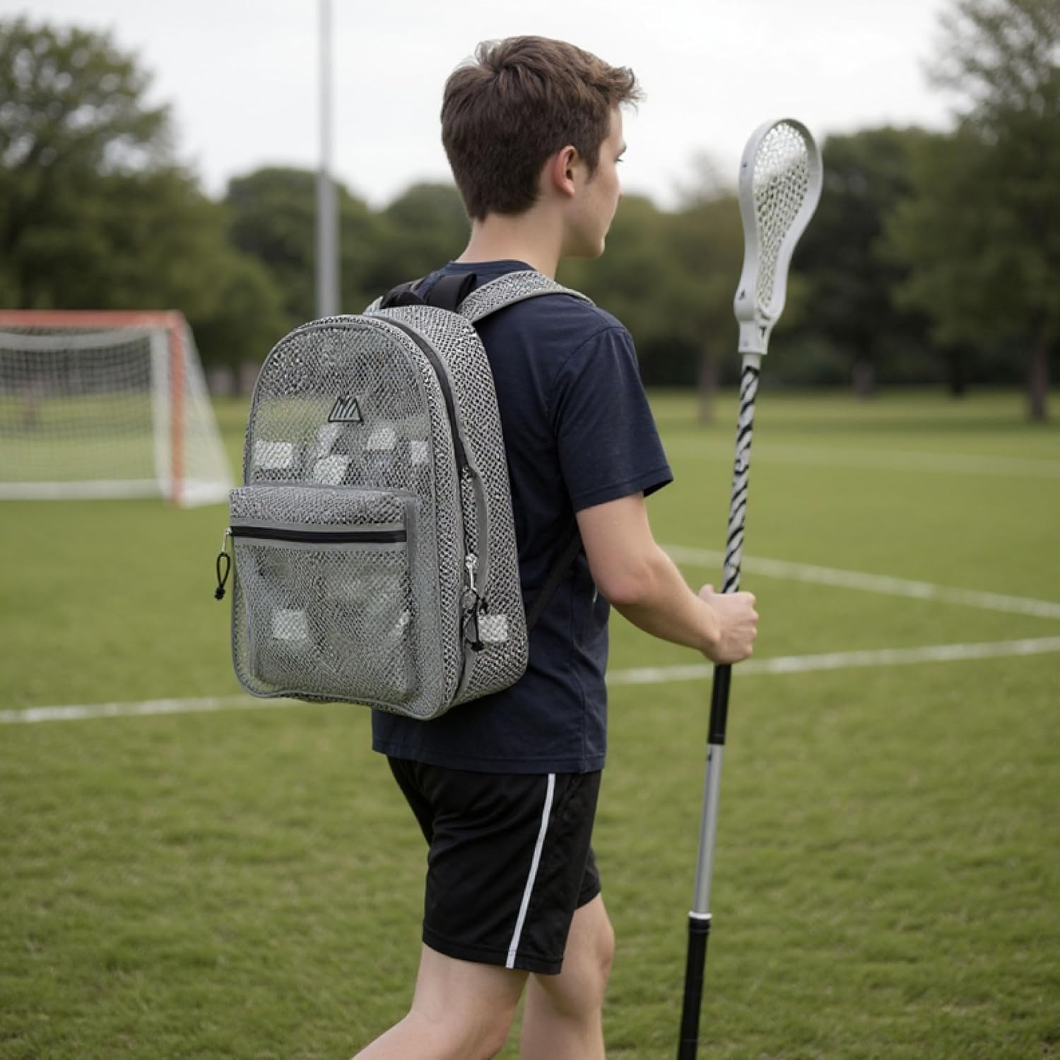 Summit Ridge Mesh Backpacks for Kids, Adults, School, Beach, and Travel, Colorful Transparent Mesh Backpacks with Padded Straps(Grey)