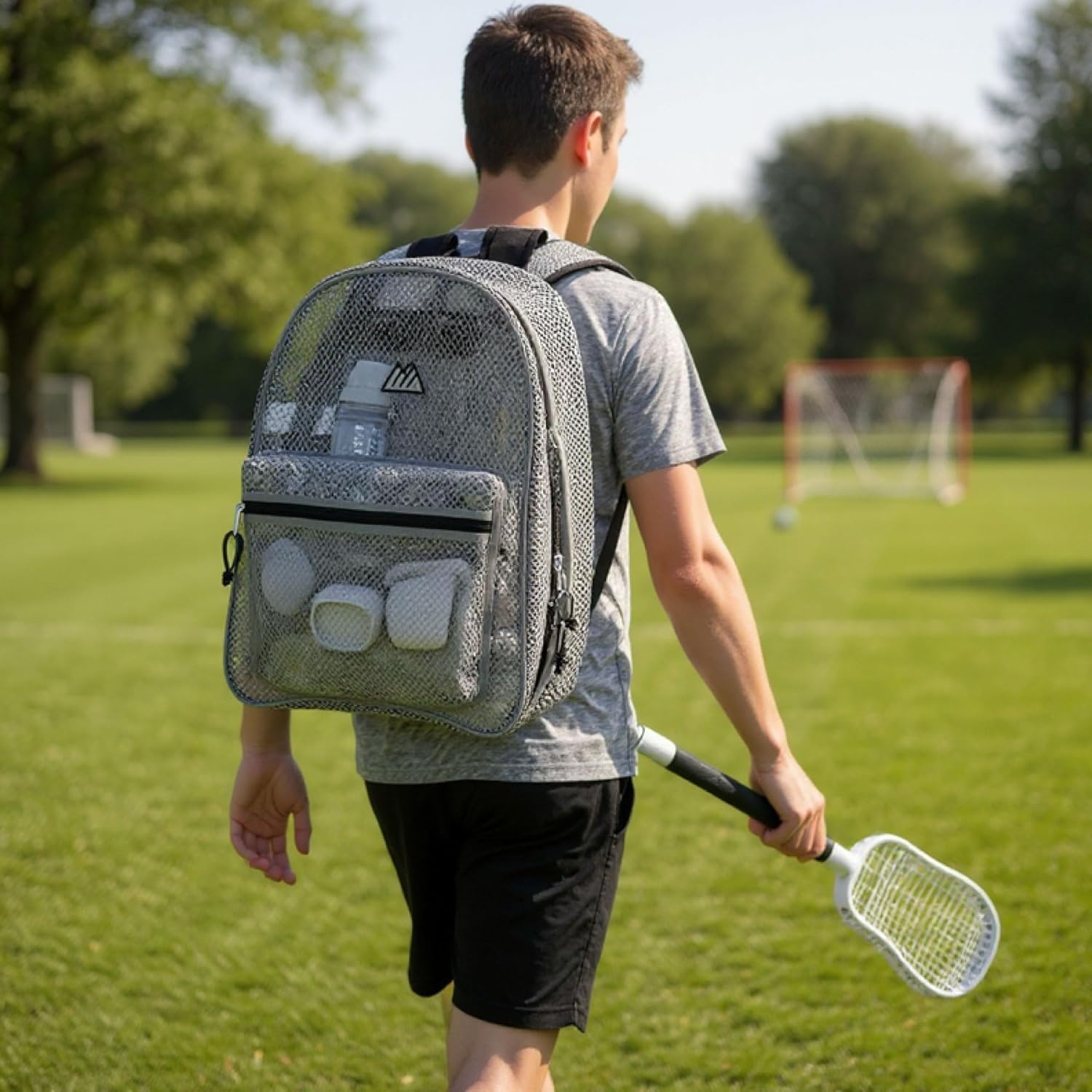 Summit Ridge Mesh Backpacks for Kids, Adults, School, Beach, and Travel, Colorful Transparent Mesh Backpacks with Padded Straps(Grey)