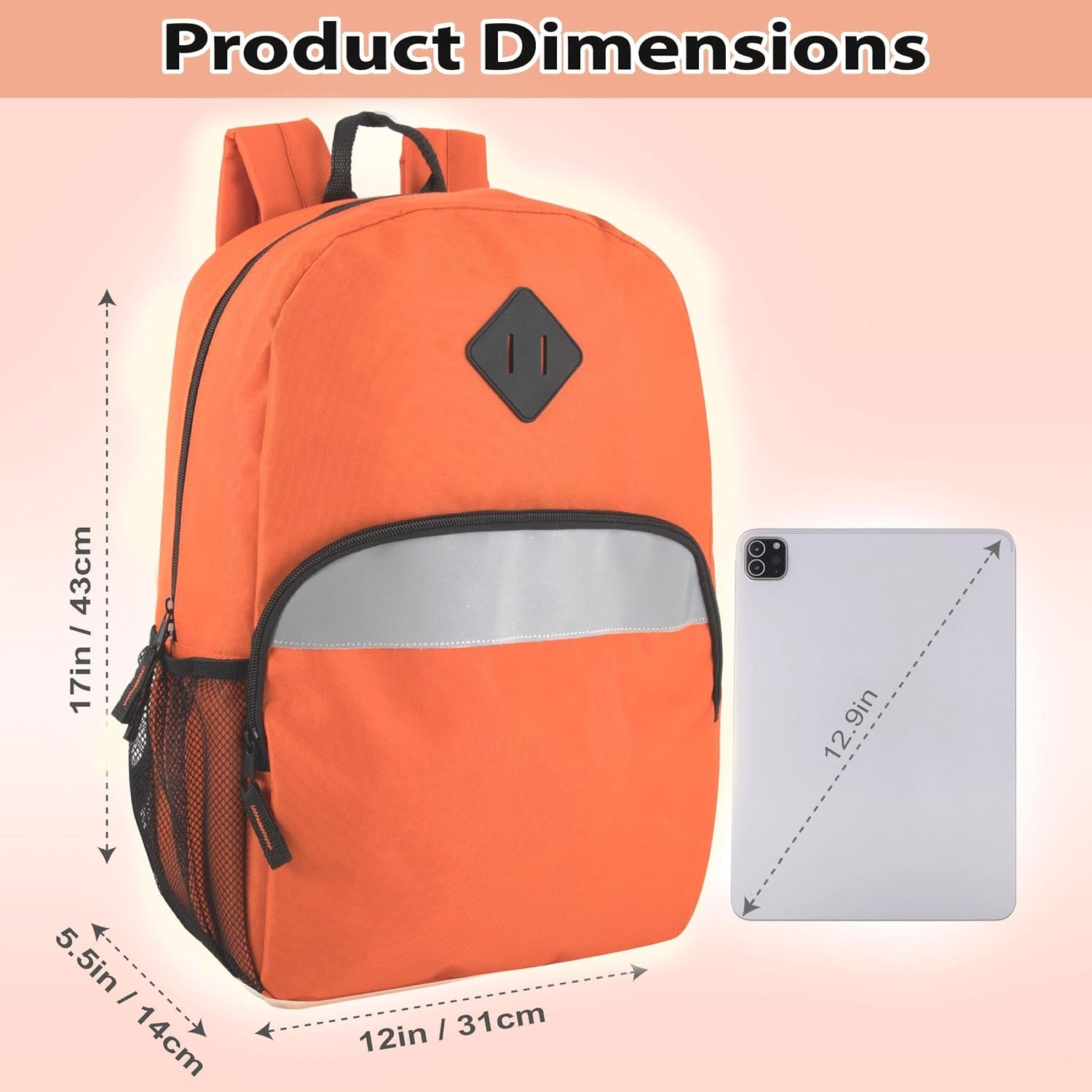 Trail maker 17″ Backpack – Reflective School Backpack with Padded Straps, Water Bottle Pockets for Kids & Adults, School Travel Camp (Green)(Orange)