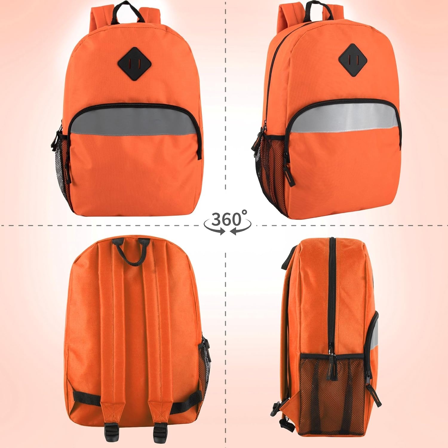 Trail maker 17″ Backpack – Reflective School Backpack with Padded Straps, Water Bottle Pockets for Kids & Adults, School Travel Camp (Green)(Orange)