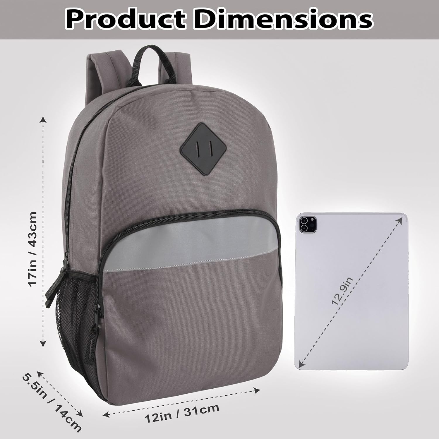 Trail maker 17″ Backpack – Reflective School Backpack with Padded Straps, Water Bottle Pockets for Kids & Adults, School Travel Camp (Green)(Grey)