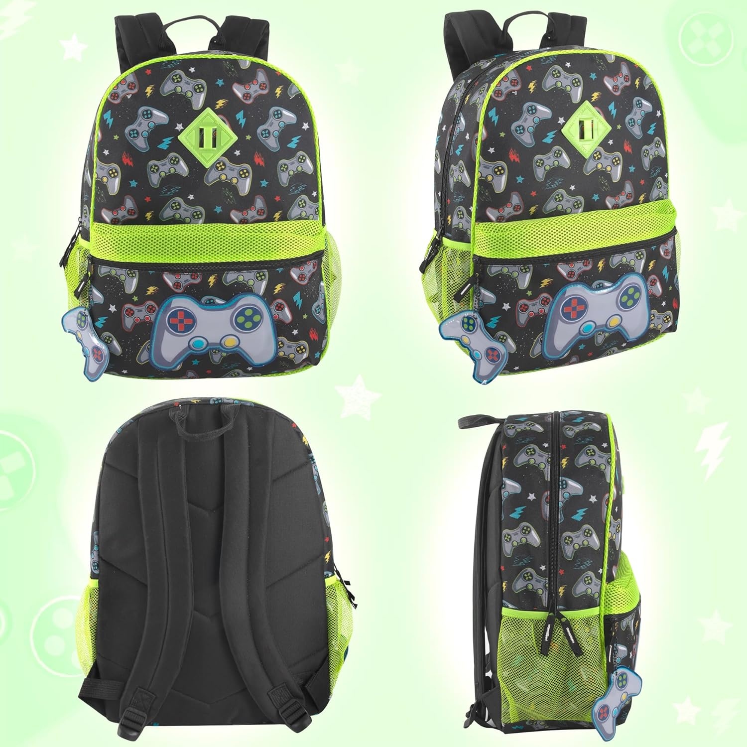 Trail maker 16.5 Inch Boys School Backpack 6 in 1 Set with Lunch Bag, Pencil Case, Tech Pouch, Keychain, Carabiner Clip Attached (Ready Player) for Travel, Commute(Ready Player)
