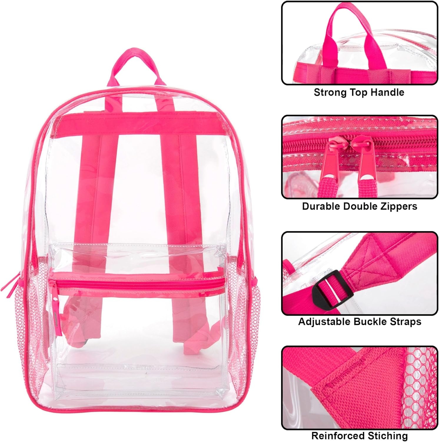 Trail maker Clear Backpack Heavy Duty with Padded Straps, Side Pockets for Kids, Boys, Girls, School, Stadium Approved Events(Pink)