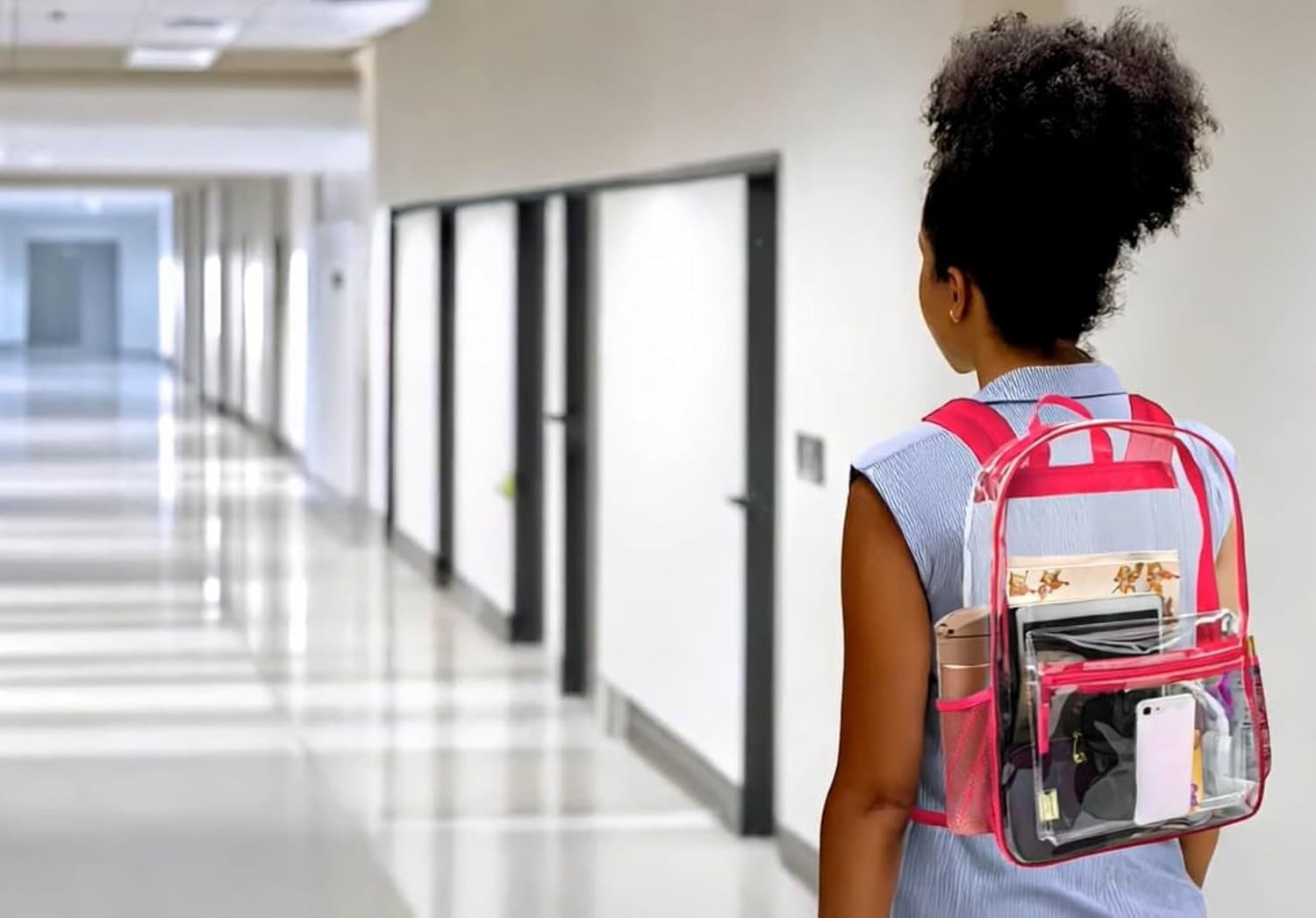Trail maker Clear Backpack Heavy Duty with Padded Straps, Side Pockets for Kids, Boys, Girls, School, Stadium Approved Events(Pink)