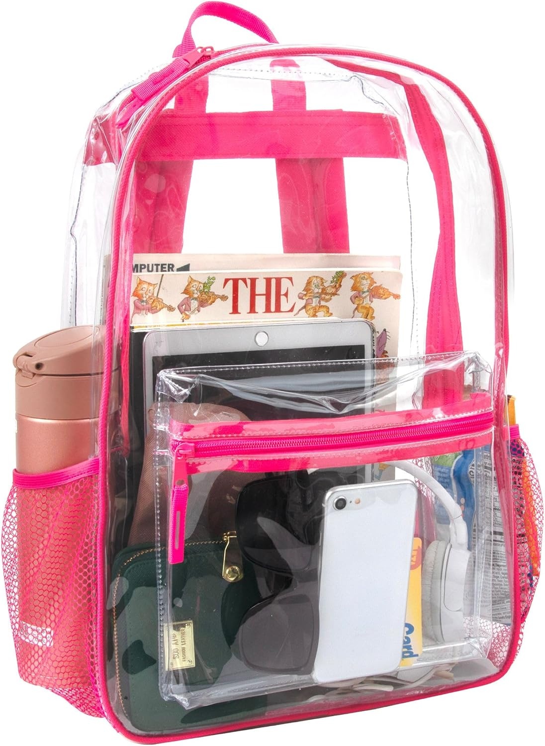 Trail maker Clear Backpack Heavy Duty with Padded Straps, Side Pockets for Kids, Boys, Girls, School, Stadium Approved Events(Pink)