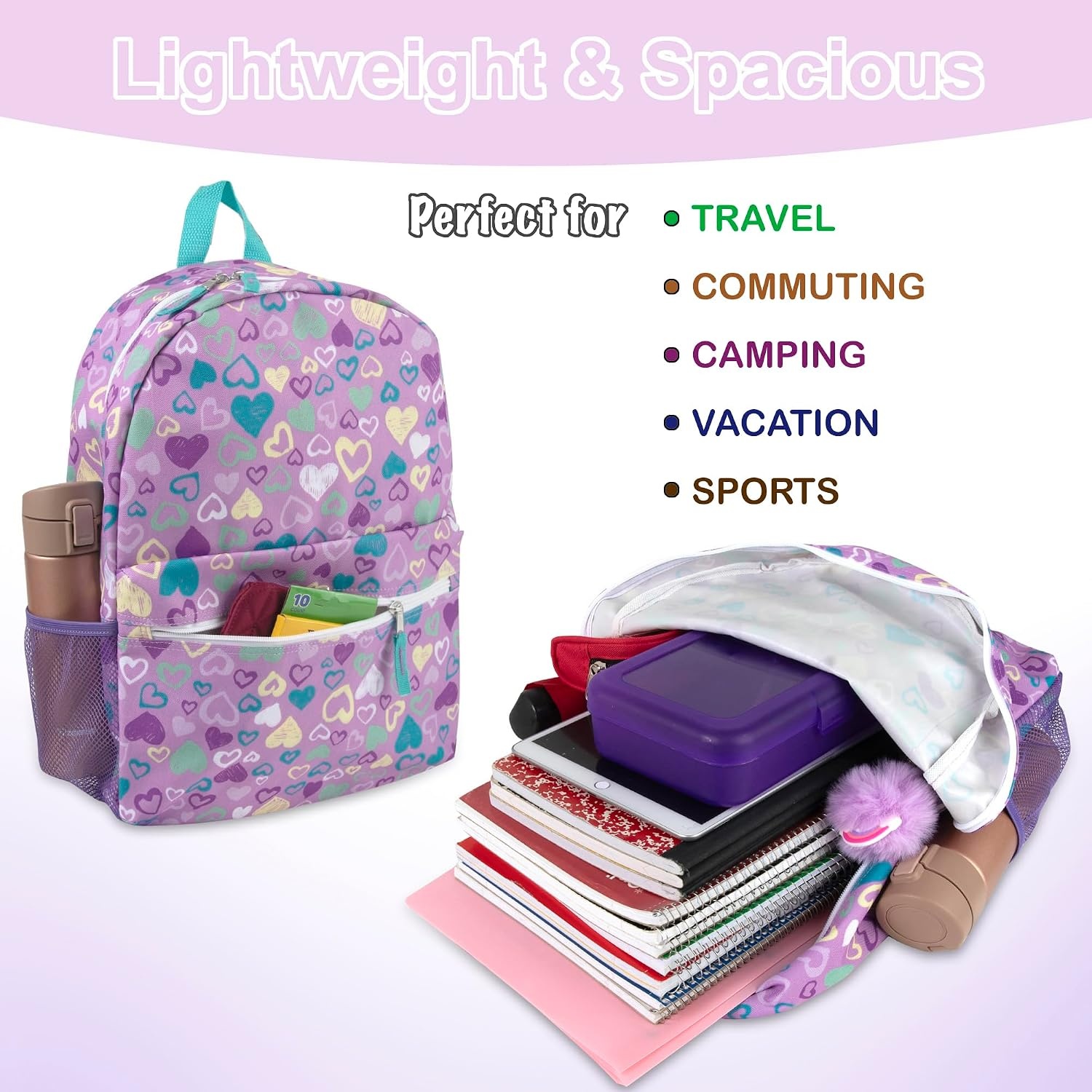 Trail maker 17 inch Backpack for Travel & Commute, Zippered Front & Mesh Side Pockets, Padded Straps(Heart Fiesta)
