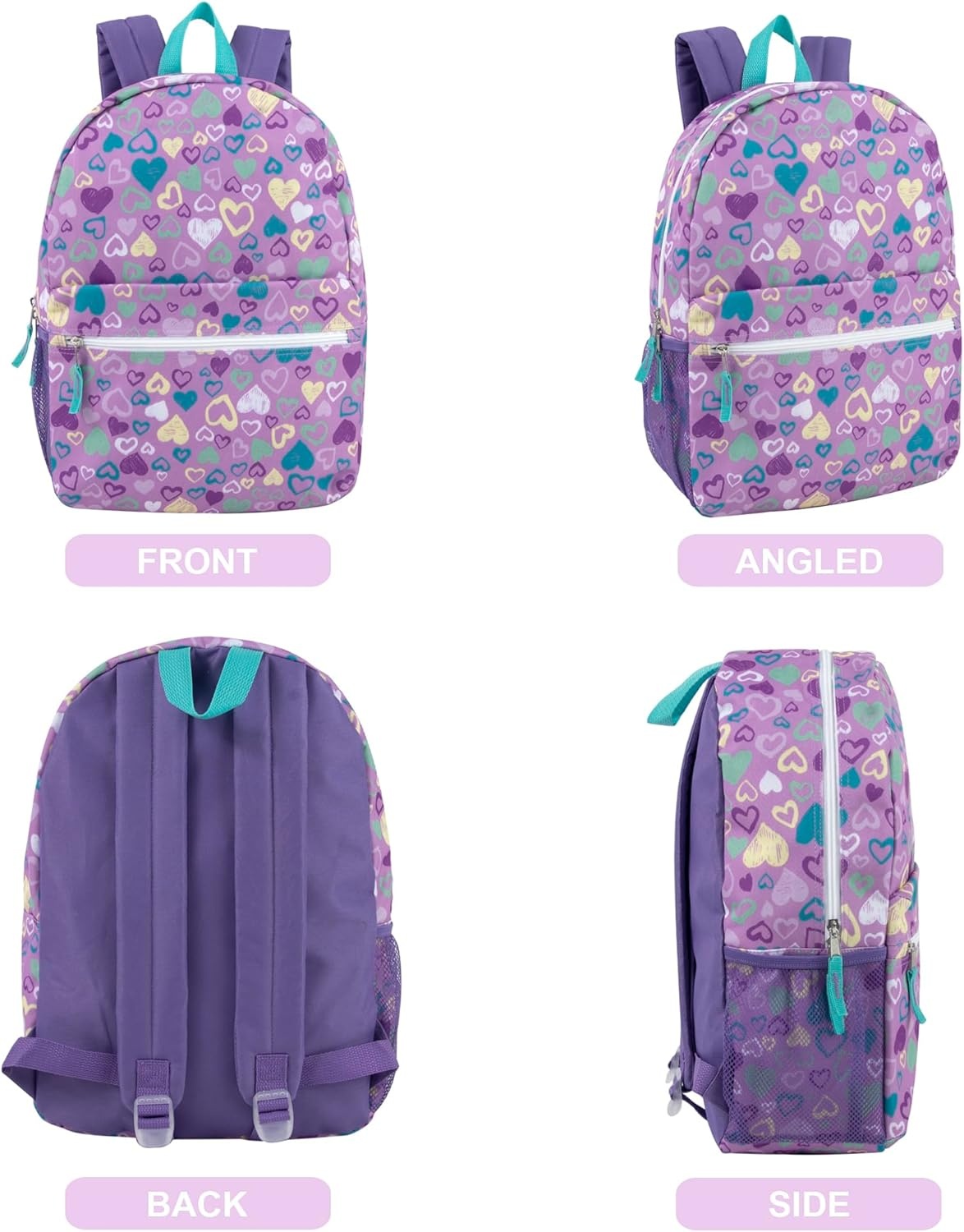 Trail maker 17 inch Backpack for Travel & Commute, Zippered Front & Mesh Side Pockets, Padded Straps(Heart Fiesta)