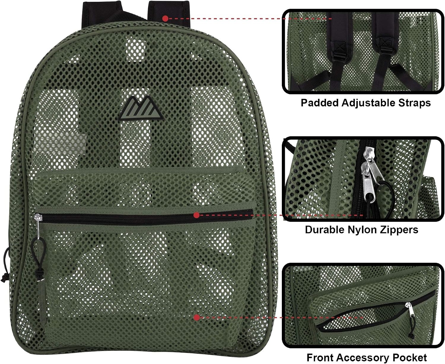 Summit Ridge Mesh Backpacks for Kids, Adults, School, Beach, and Travel, Colorful Transparent Mesh Backpacks with Padded Straps(Green)
