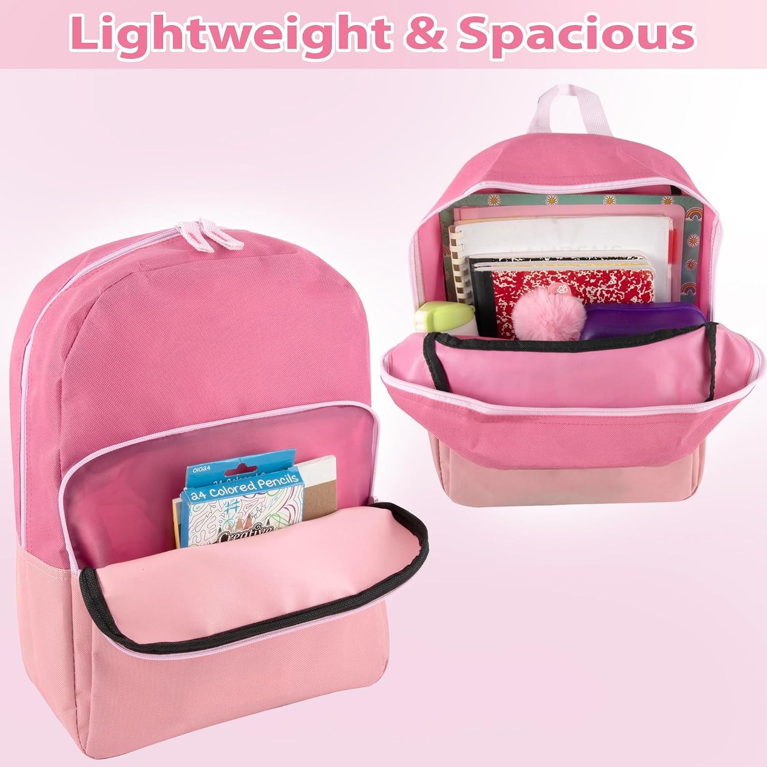 Trail maker 15 Inch Backpack for Girls, Preschool, Elementary & Middle School Students – Spacious Bookbag with Large Front Pocket, Adjustable Straps, Fits up to 13 Inch Laptop (Pink)(Pink)