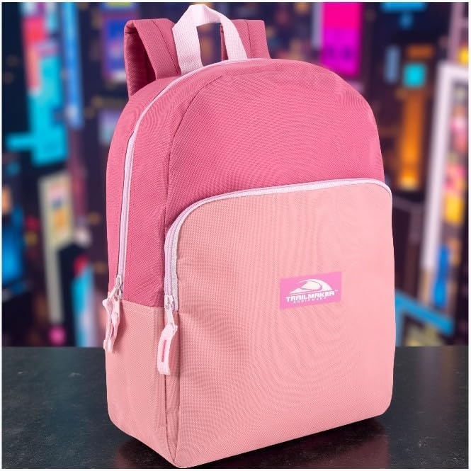 Trail maker 15 Inch Backpack for Girls, Preschool, Elementary & Middle School Students – Spacious Bookbag with Large Front Pocket, Adjustable Straps, Fits up to 13 Inch Laptop (Pink)(Pink)