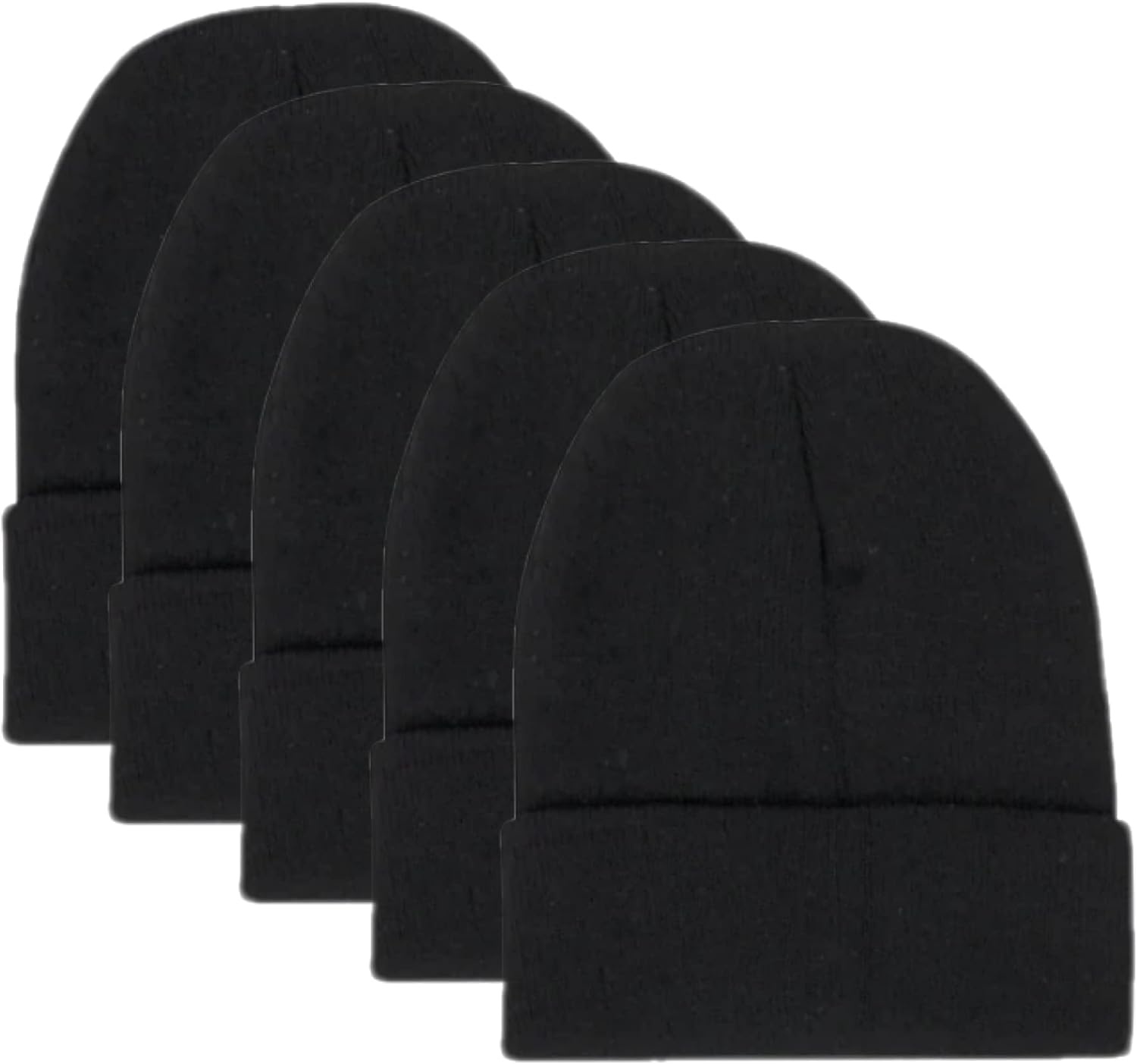 50 Pack of Bulk Wholesale Adult One Size Men and Womens Stretch Knit Beanie Skull Hats for Fall, Winter, Snow, Wind & Rain(All Black Pack)
