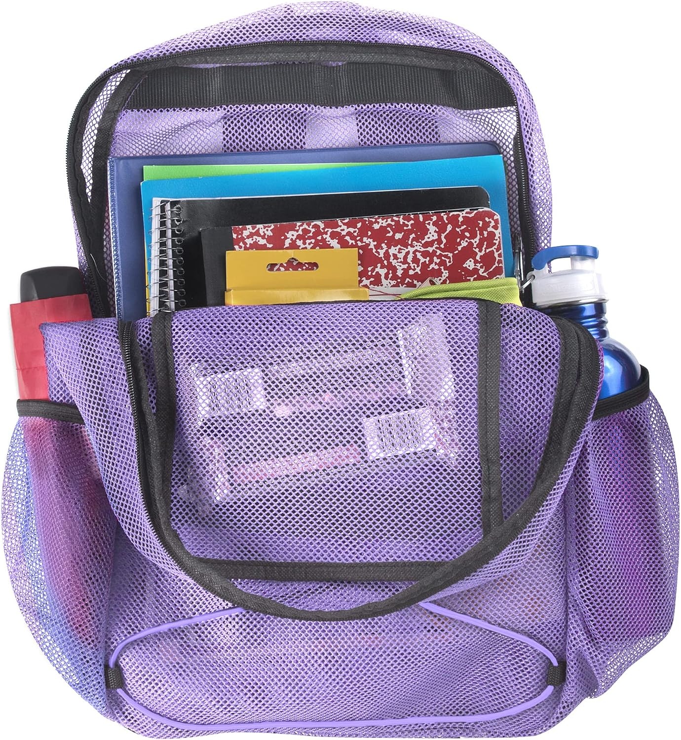 Trail maker Deluxe See Through Mesh Backpack with Bungee Cord & Adjustable Padded Straps for Swimming, Travel (Aqua)(Lavender)