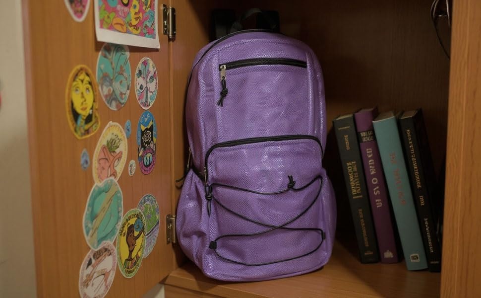 Trail maker Deluxe See Through Mesh Backpack with Bungee Cord & Adjustable Padded Straps for Swimming, Travel (Aqua)(Lavender)