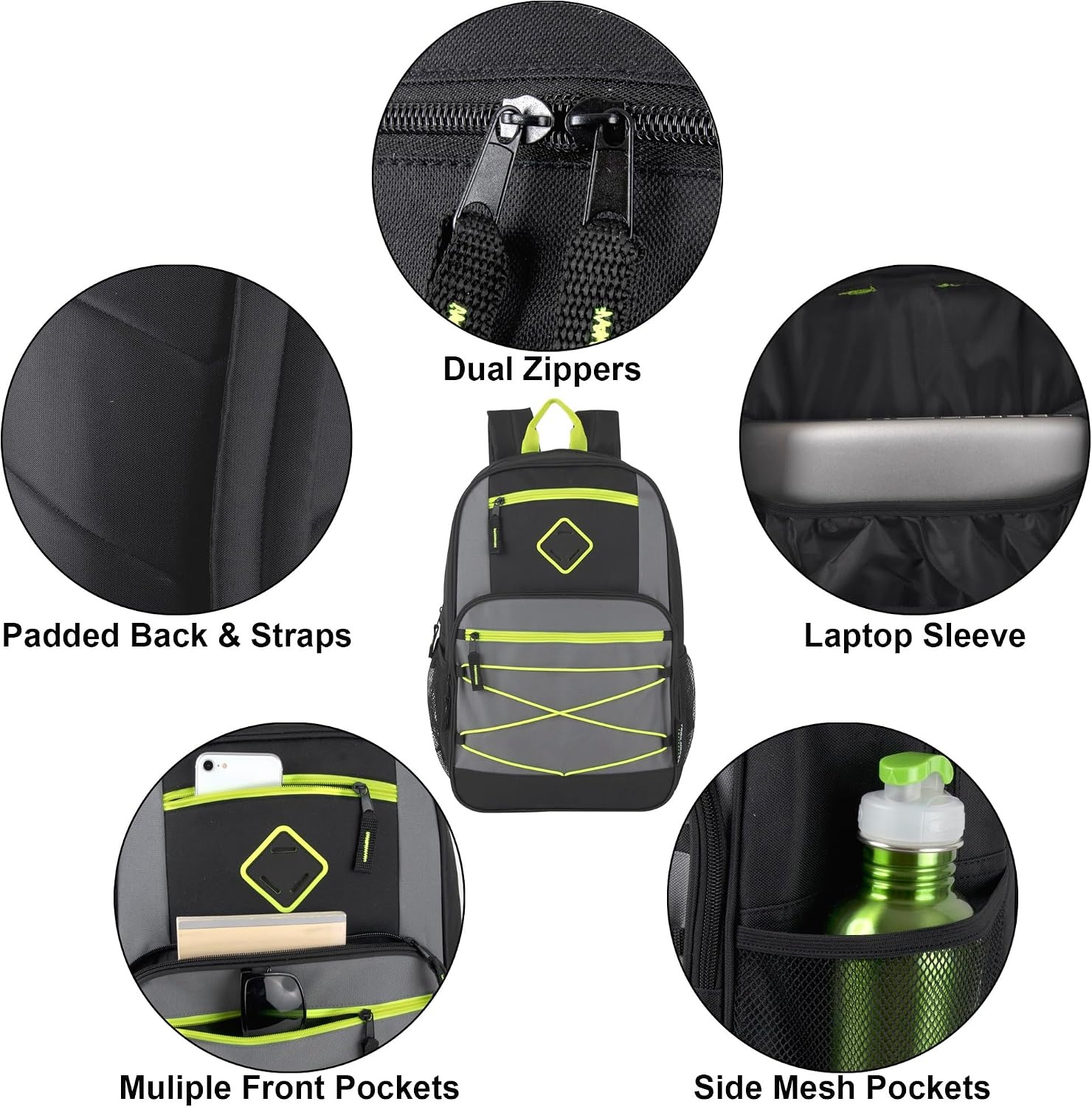 Trail maker 24 Pack Bulk Backpacks, 18″ Laptop Backpack with Padded Straps, Dual Zippers, Water Bottle Pocket & Multiple Storage Pockets for Travel, Work & Donation (Assorted Colors)(Assorted Colors)