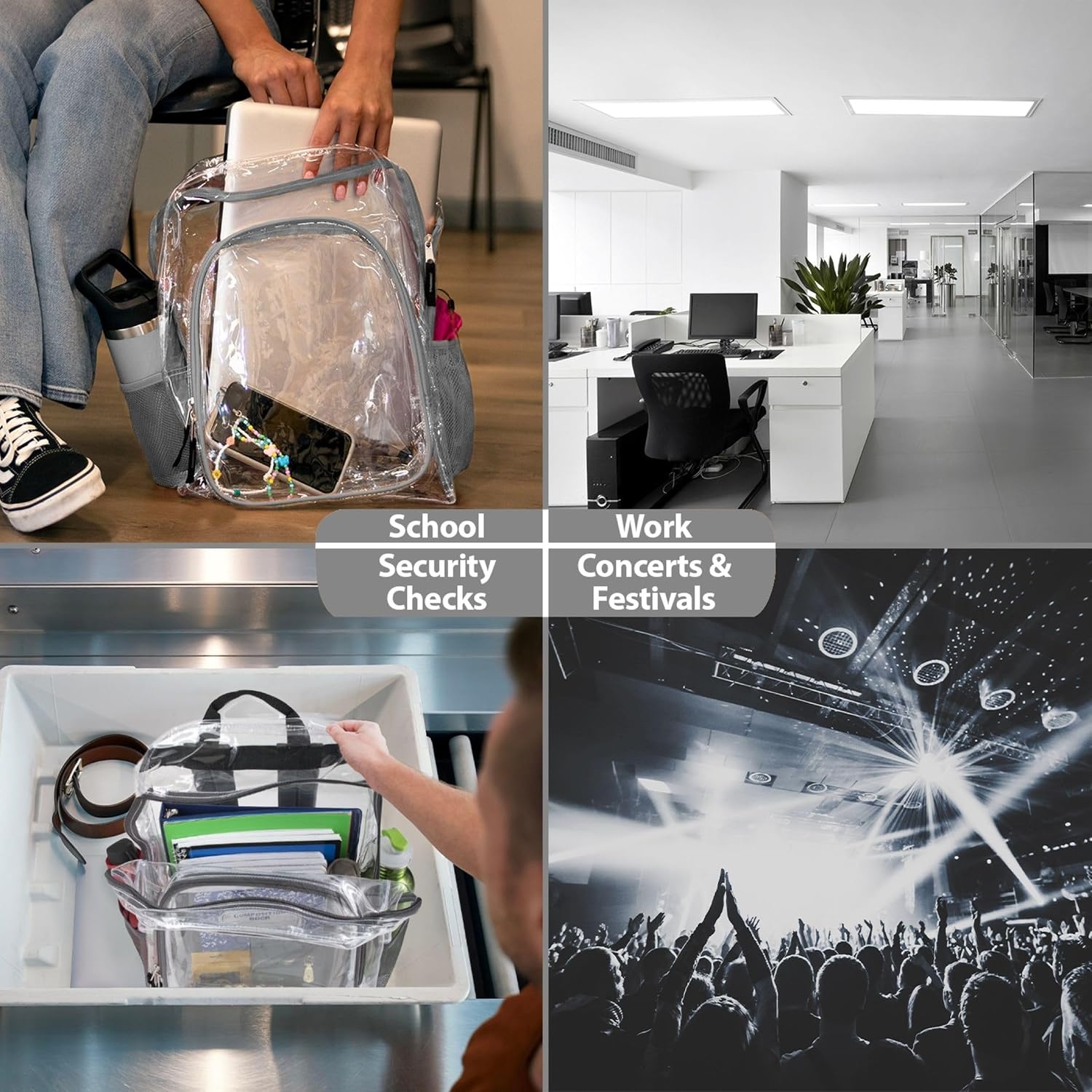Heavy Duty Clear See Through Backpack | Transparent Clear Backpack Bags Stadium Approved for Women, Men, School, Travel(Grey)