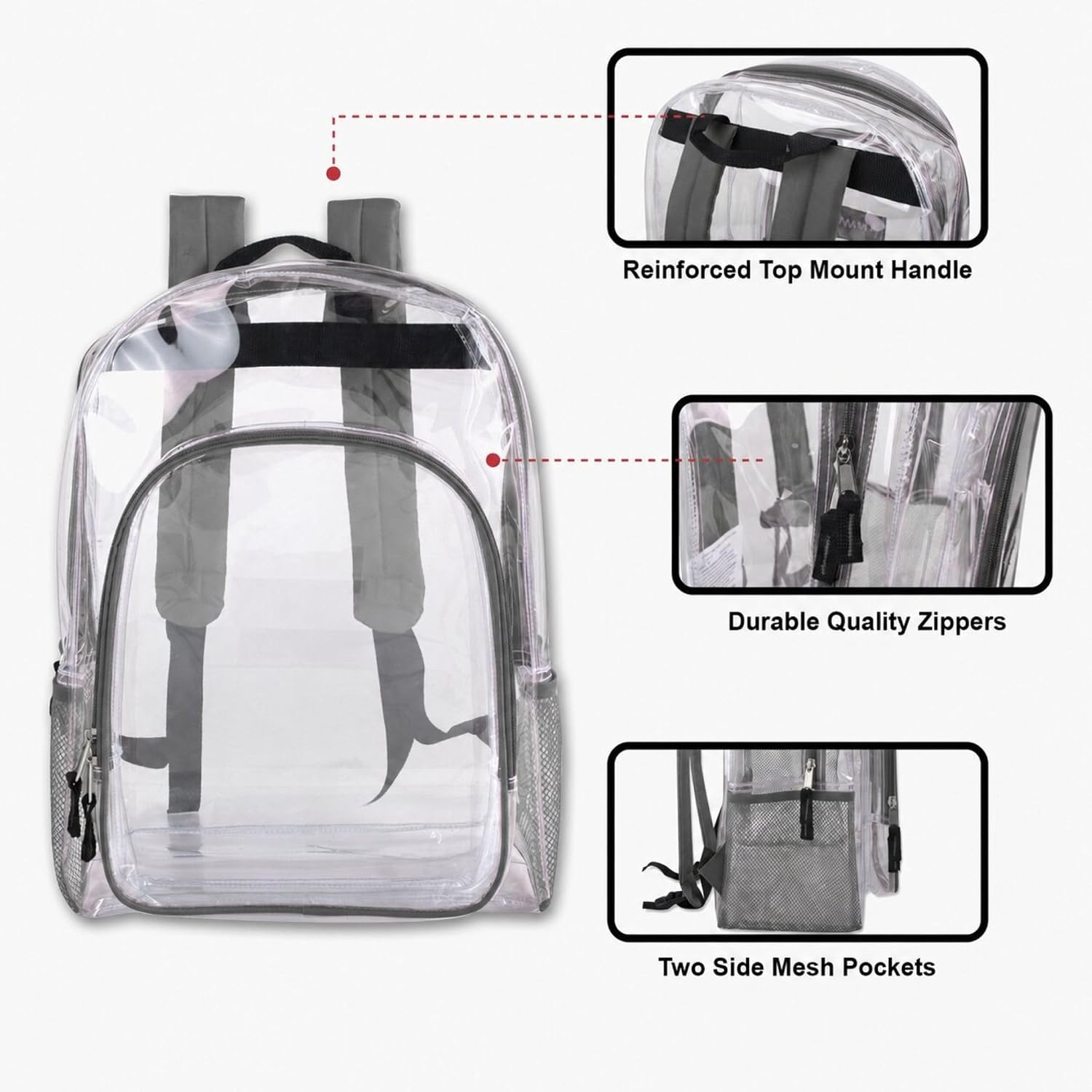 Heavy Duty Clear See Through Backpack | Transparent Clear Backpack Bags Stadium Approved for Women, Men, School, Travel(Grey)