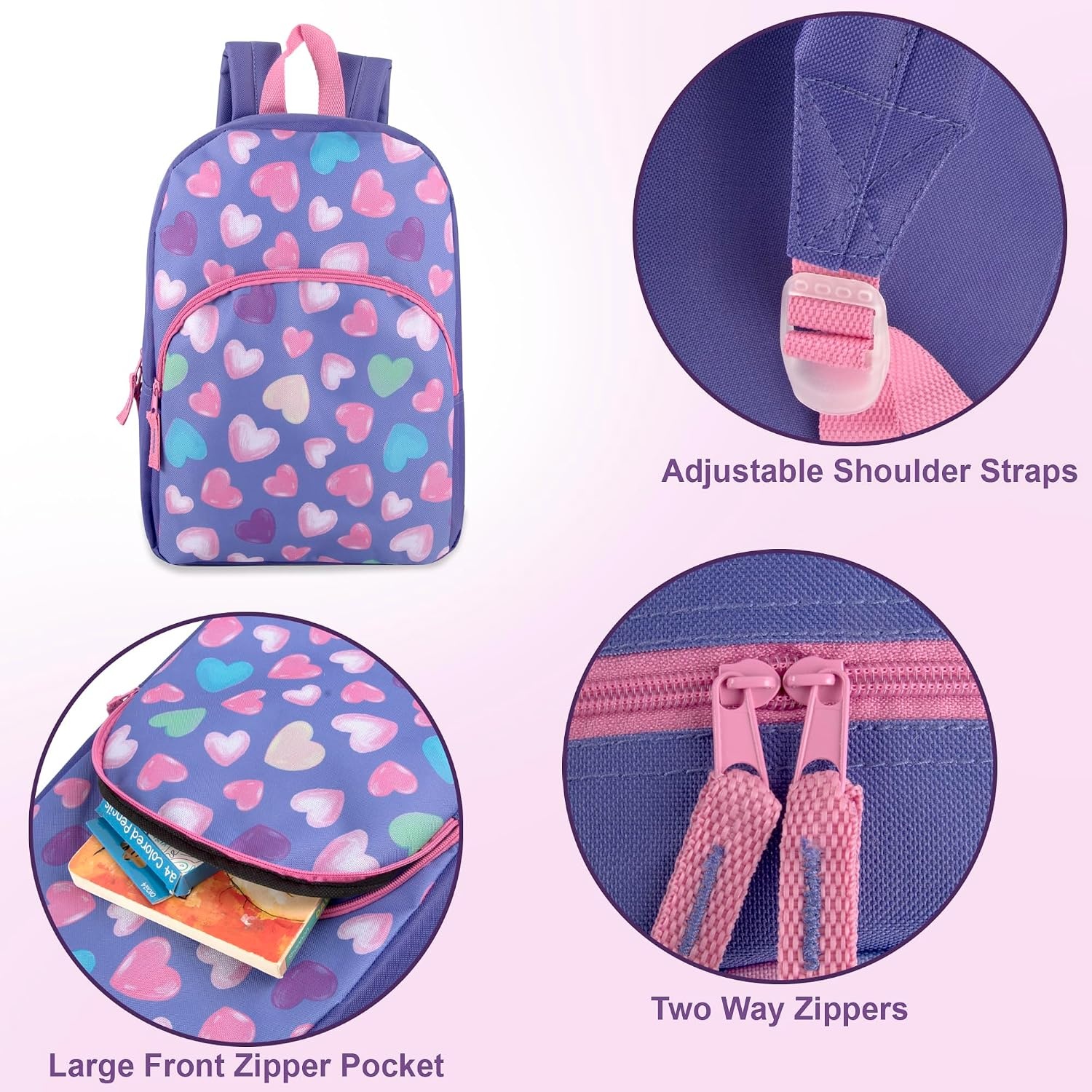 Trail maker 15 Inch Kids Backpacks for Boys & Girls | Preschool, Kindergarten, Elementary School Backpacks with Adjustable, Padded Straps (Prehistoric Pals)(Happy Hearts)