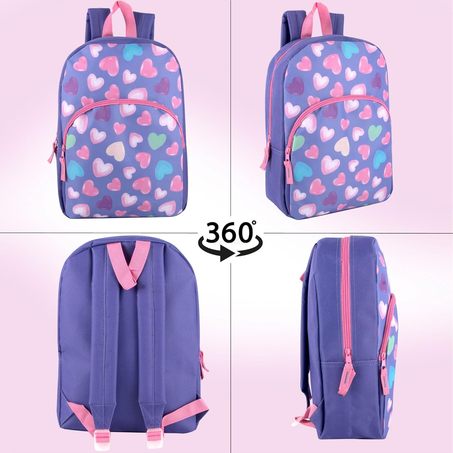 Trail maker 15 Inch Kids Backpacks for Boys & Girls | Preschool, Kindergarten, Elementary School Backpacks with Adjustable, Padded Straps (Prehistoric Pals)(Happy Hearts)