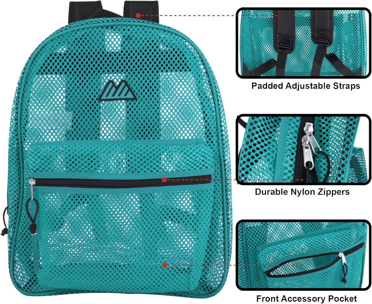 Summit Ridge Mesh Backpacks for Kids, Adults, School, Beach, and Travel, Colorful Transparent Mesh Backpacks with Padded Straps(Aqua)